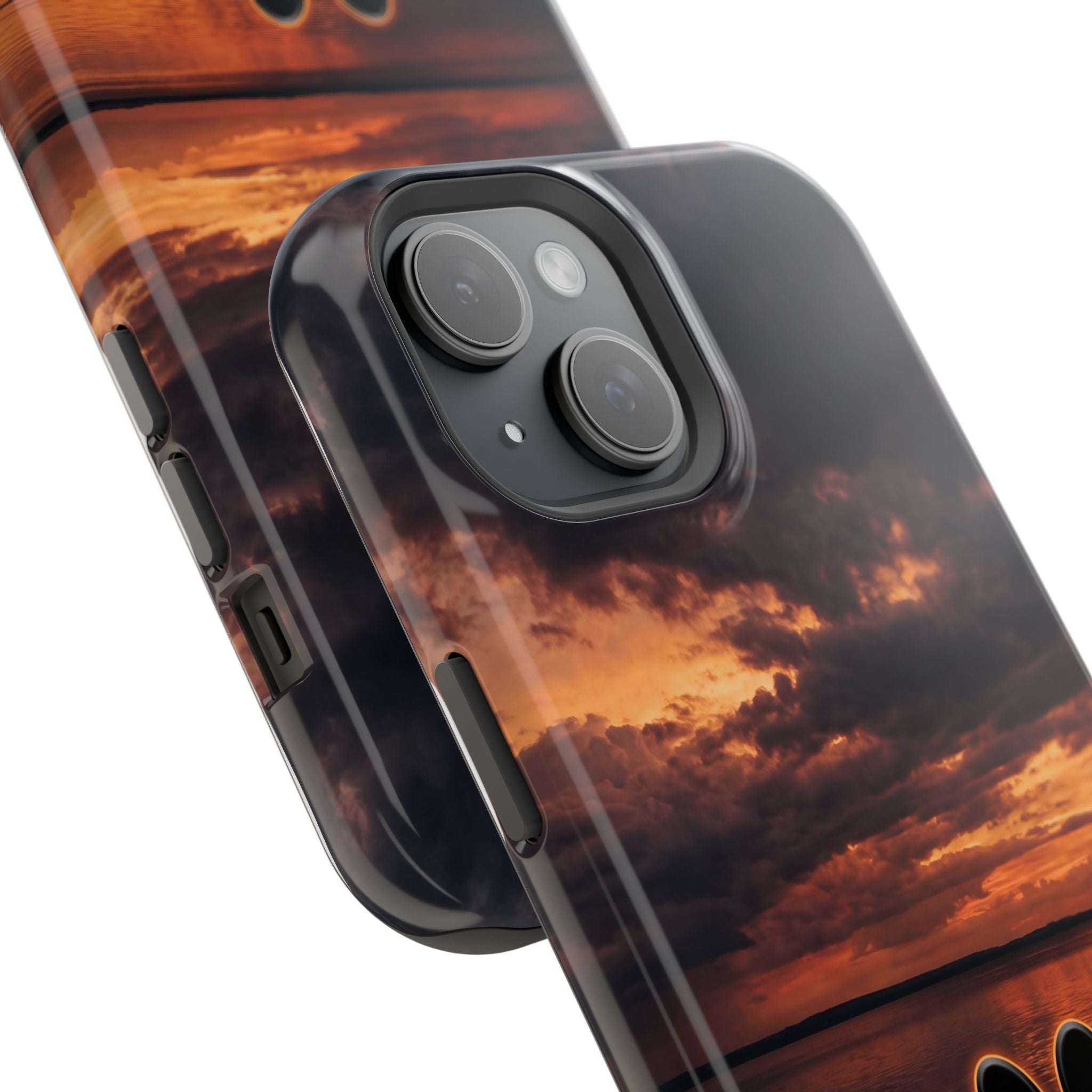Sunset Paw Print Phone Case — Impact-Resistant Wireless Charging Cover
