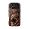 German Shepherd Phone Case | Carved Walnut Art — Tough Magnetic Case with Wireless Charging