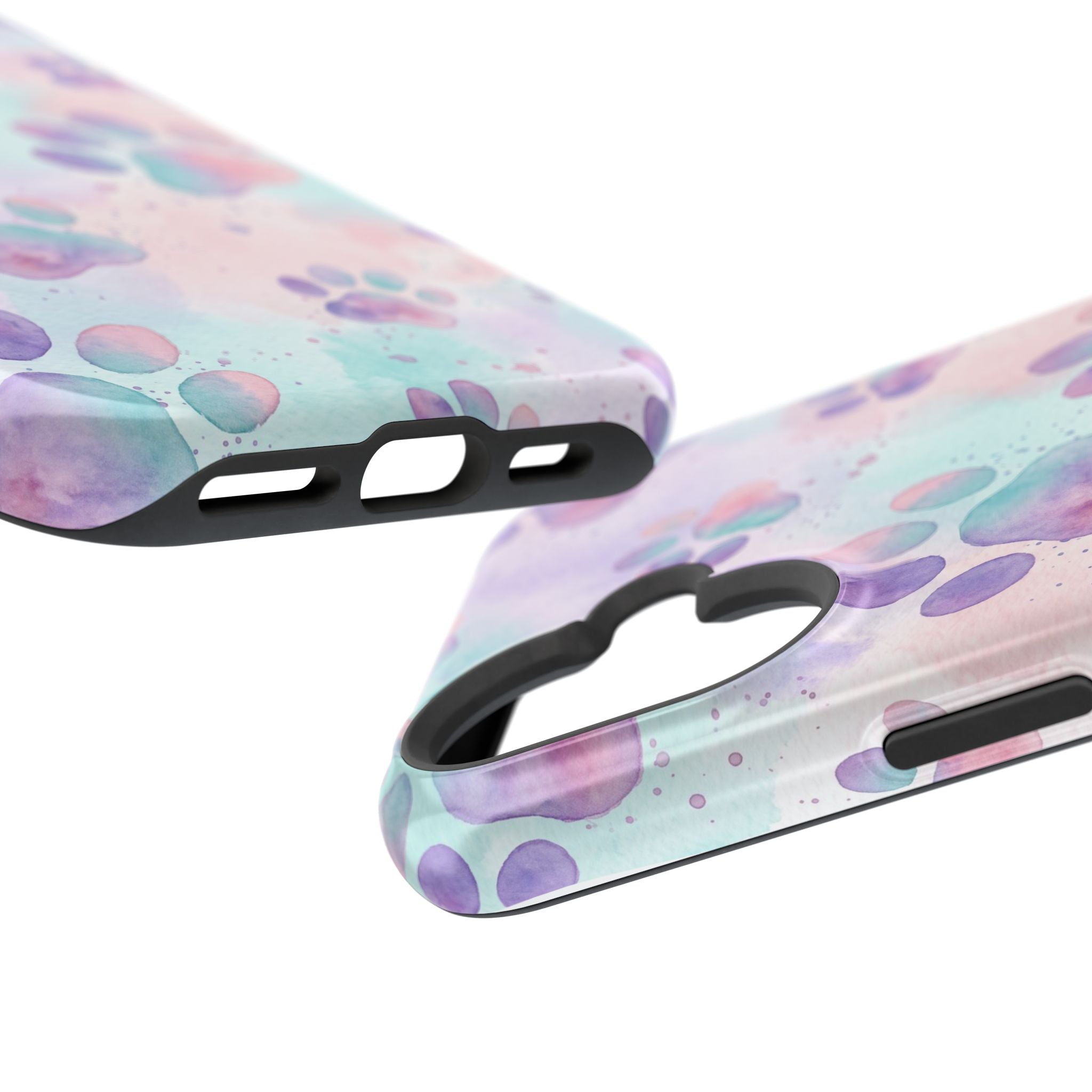 Watercolor Paw Print Phone Case — Impact-Resistant Wireless Charging Cover