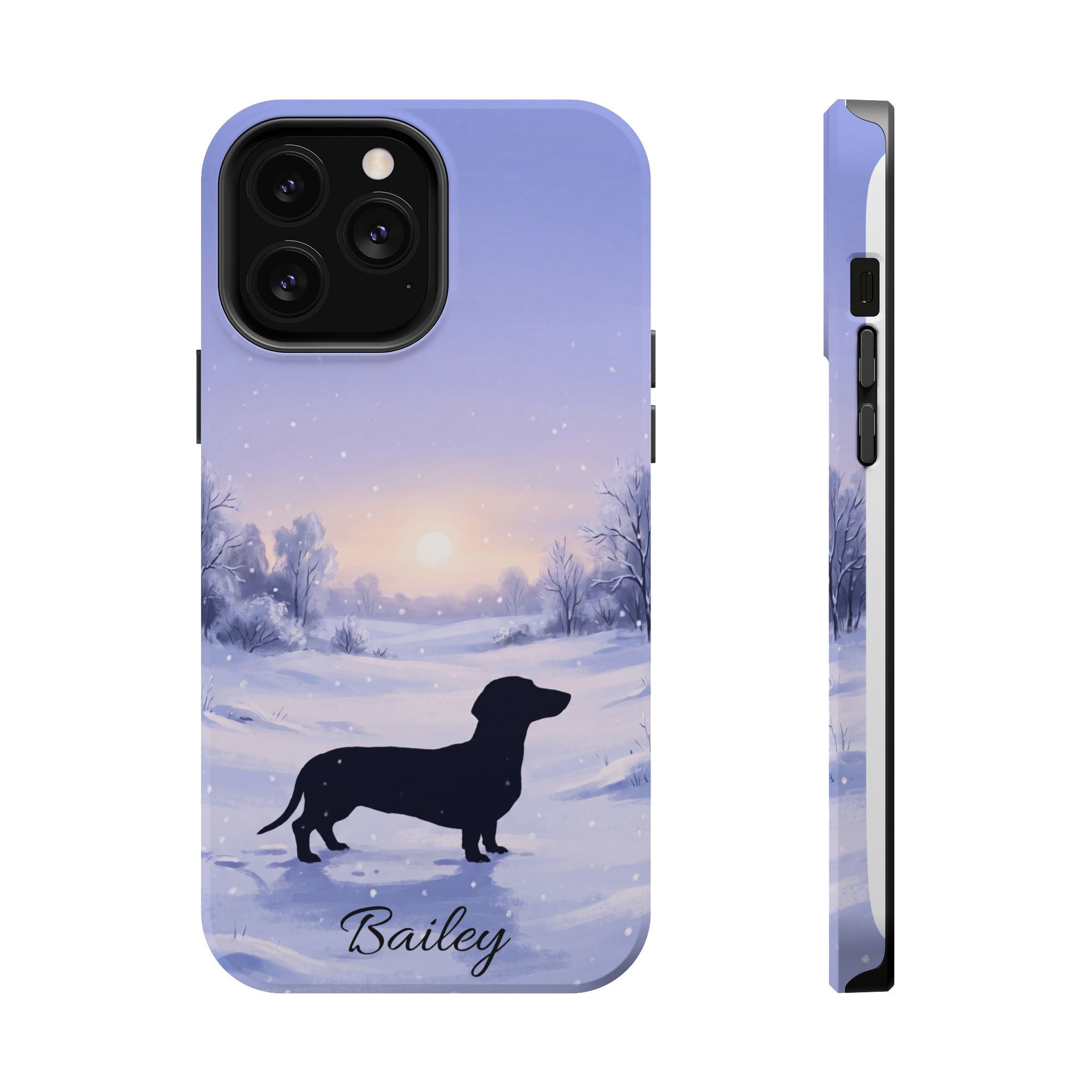 Personalized Dachshund Winter Snow Phone Case — Wireless Charging Cover