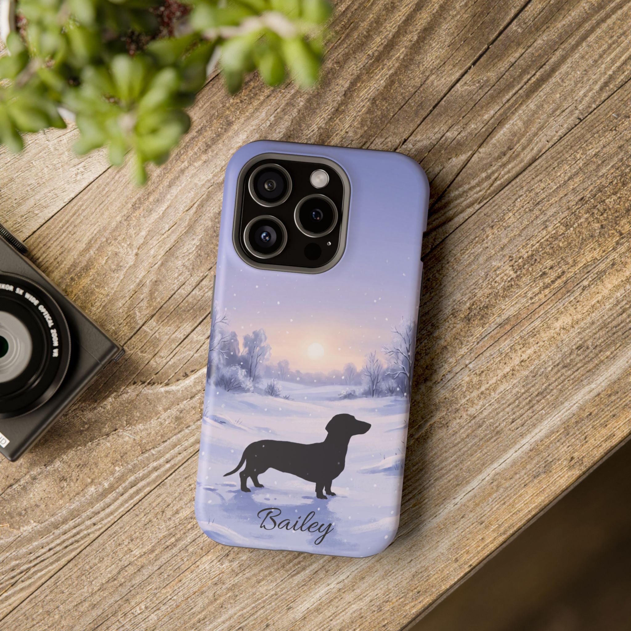 Personalized Dachshund Winter Snow Phone Case — Wireless Charging Cover