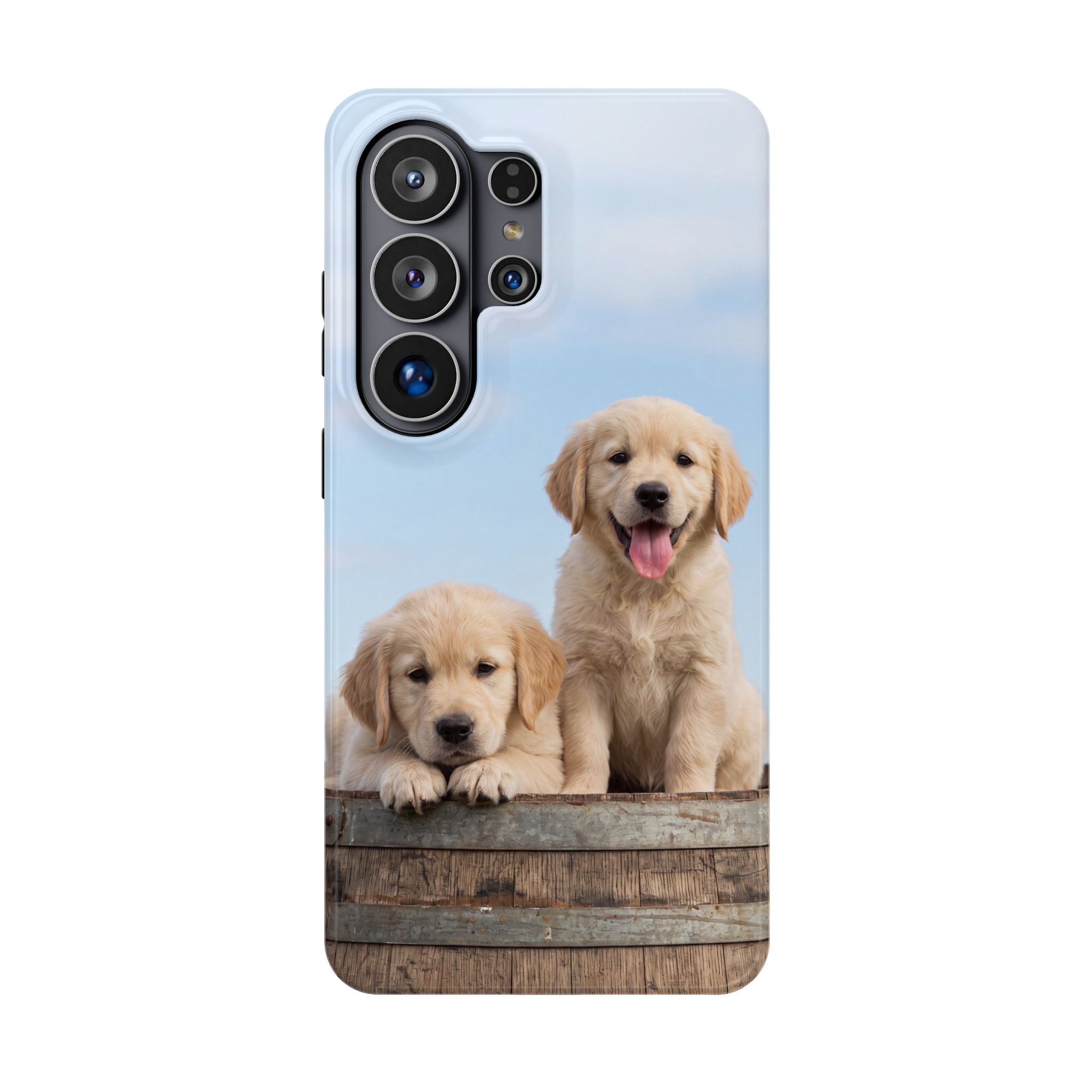 Golden Retriever Puppy Duo Phone Case — Impact-Resistant Wireless Charging Cover