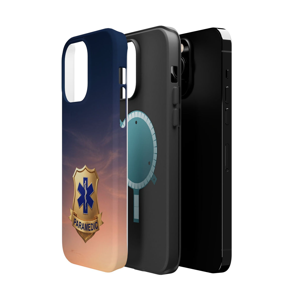 Gold Paramedic Badge Sunset Sky Phone Case — Magnetic Wireless Charging Cover