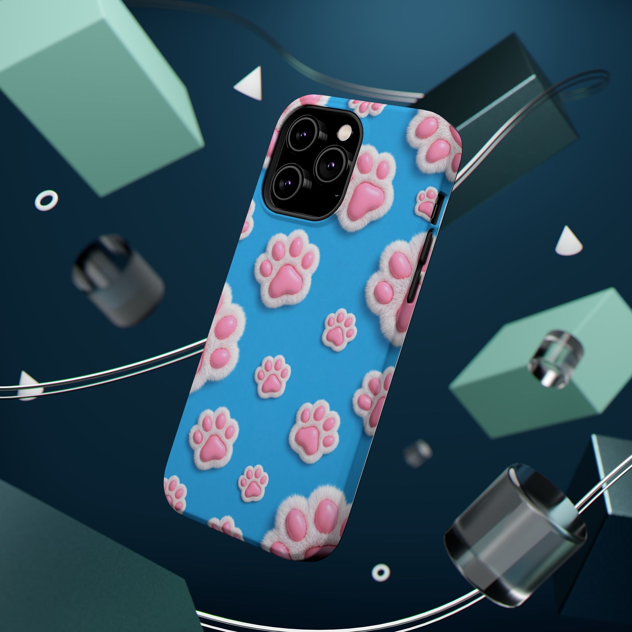 Fluffy Paw Print Phone Case | Cute 3D Pink Paw Pattern Case for Dog & Cat Lovers | iPhone & Samsung