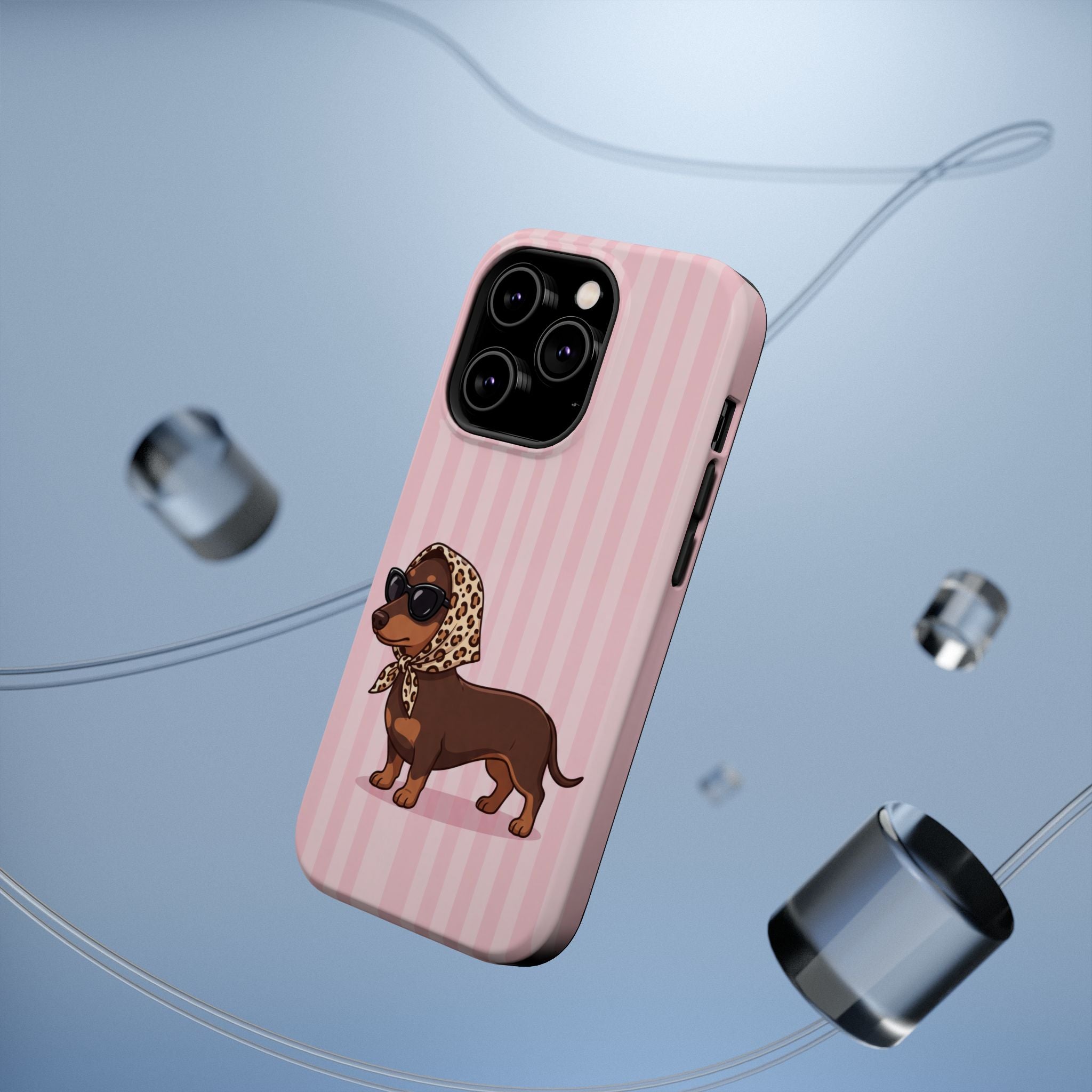 Preppy Dachshund Phone Case — Impact-Resistant Wireless Charging Cover