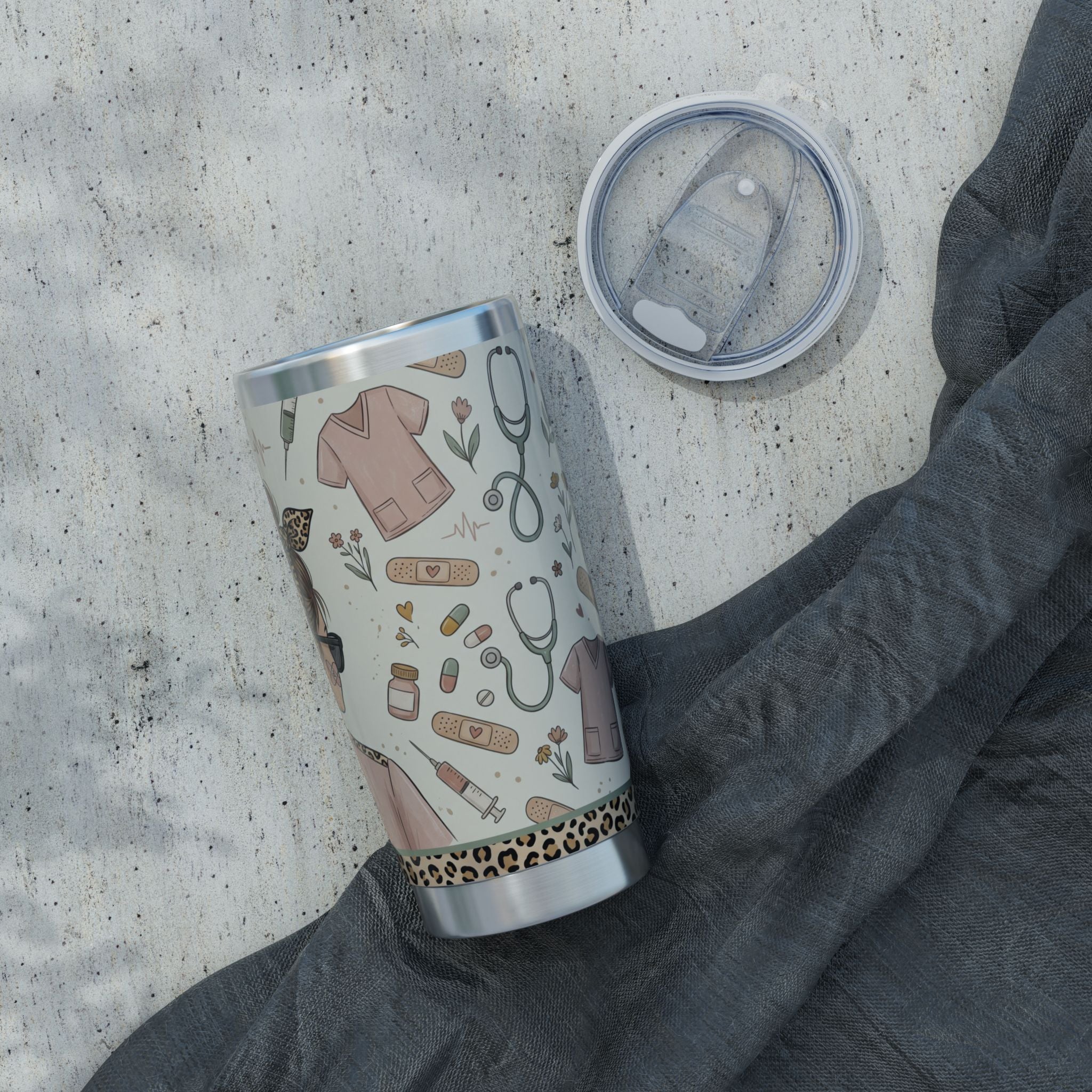 Personalized Leopard Bandana Nurse Tumbler – Custom Name Realistic Design 20 oz