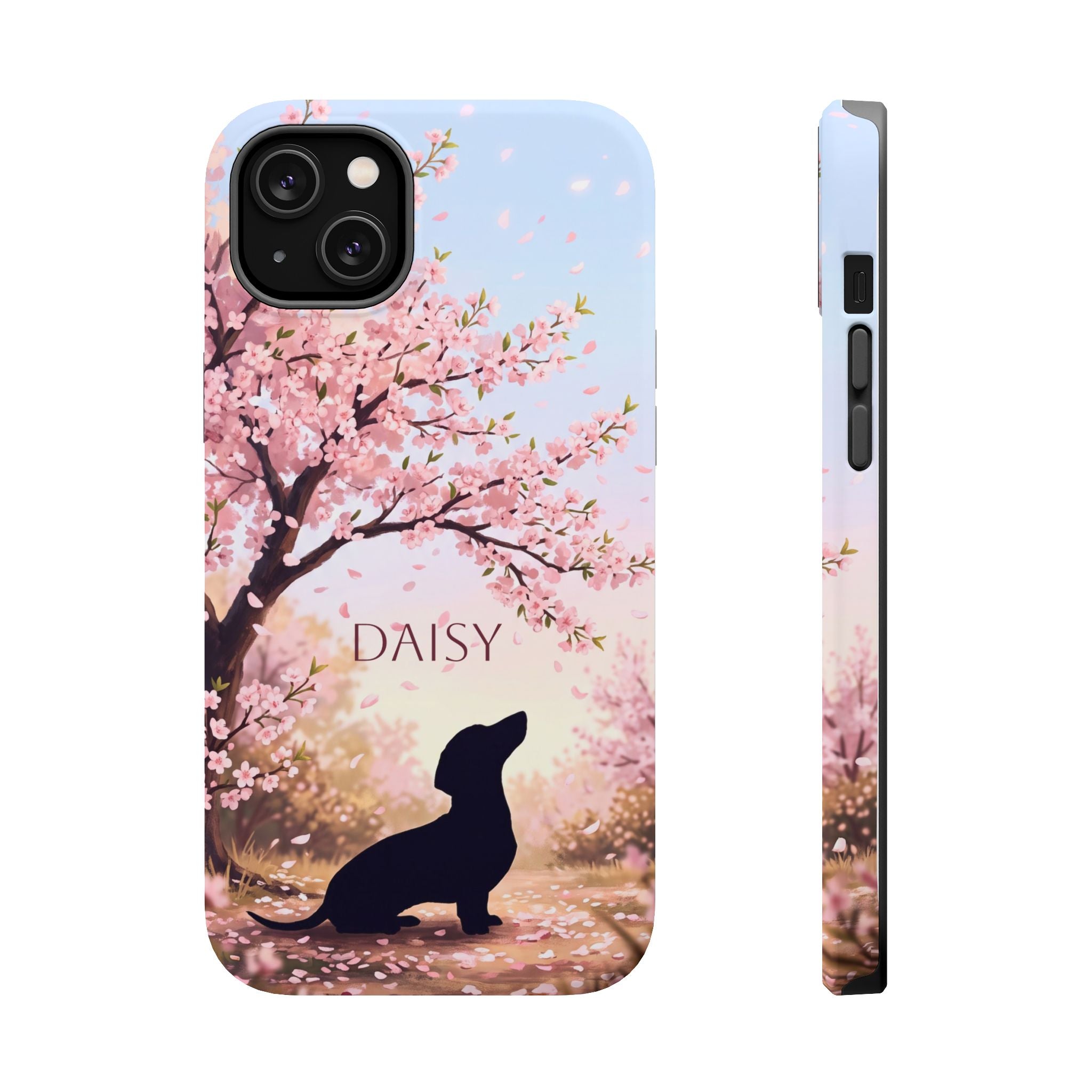 Personalized Dachshund Cherry Blossom Phone Case — Wireless Charging Cover
