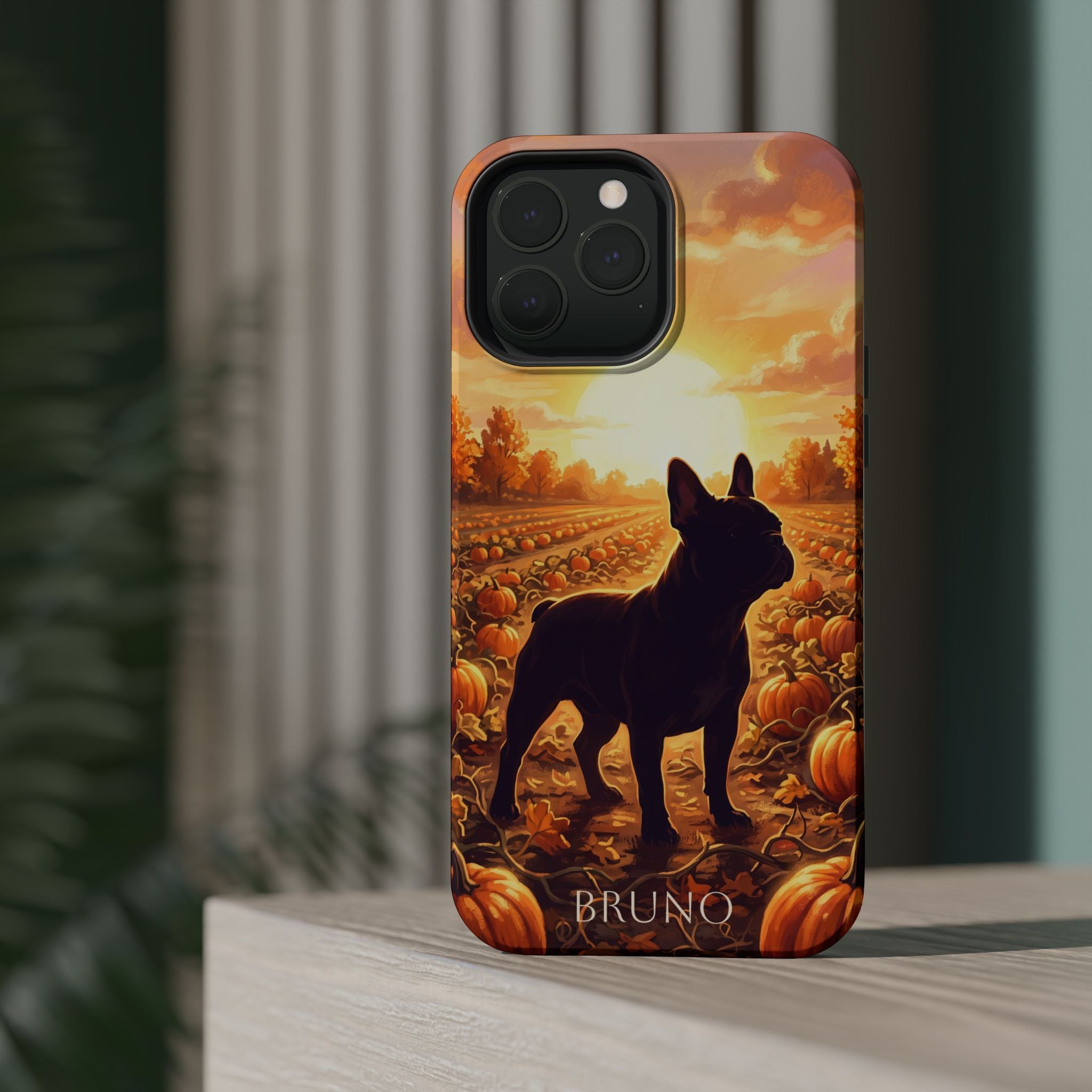 Personalized French Bulldog Pumpkin Patch Phone Case — Wireless Charging Cover