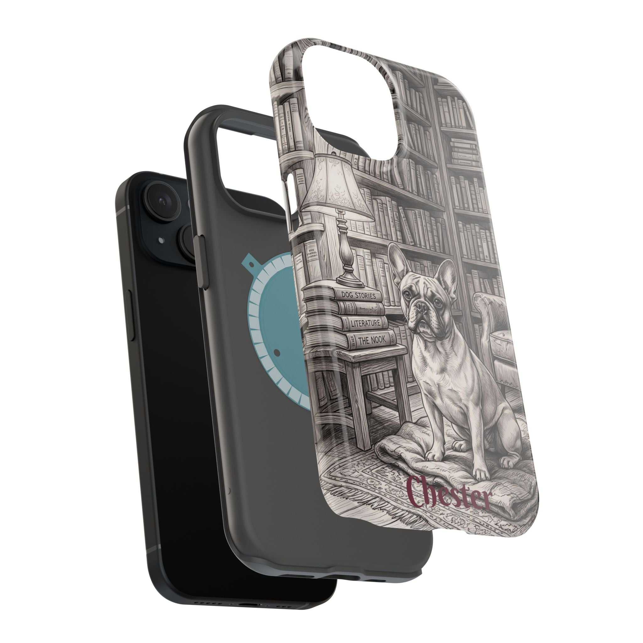 Personalized French Bulldog Library Study Phone Case — Wireless Charging Cover