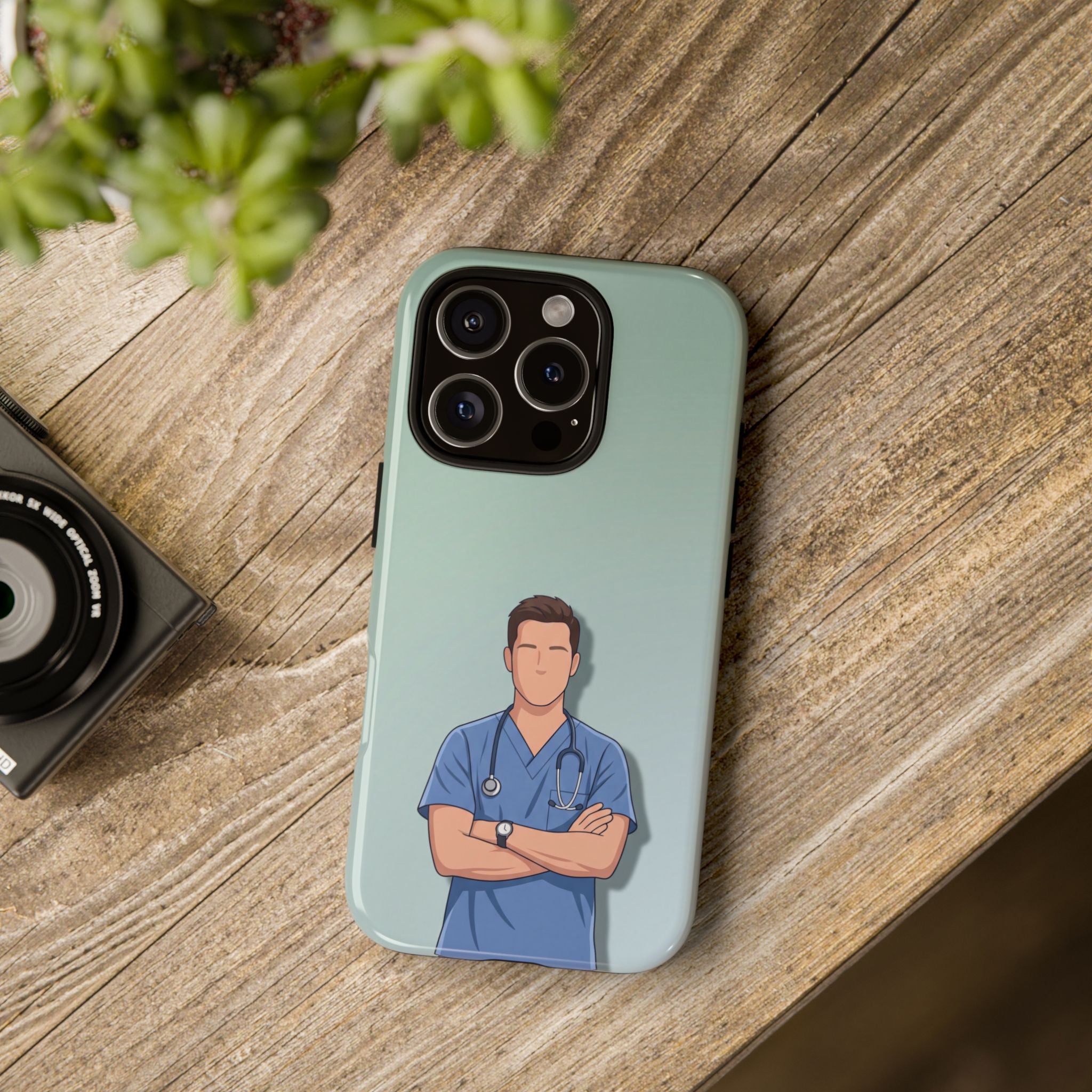 Male Nurse Phone Case | Confident Nurse in Blue Scrubs Illustration | iPhone & Samsung