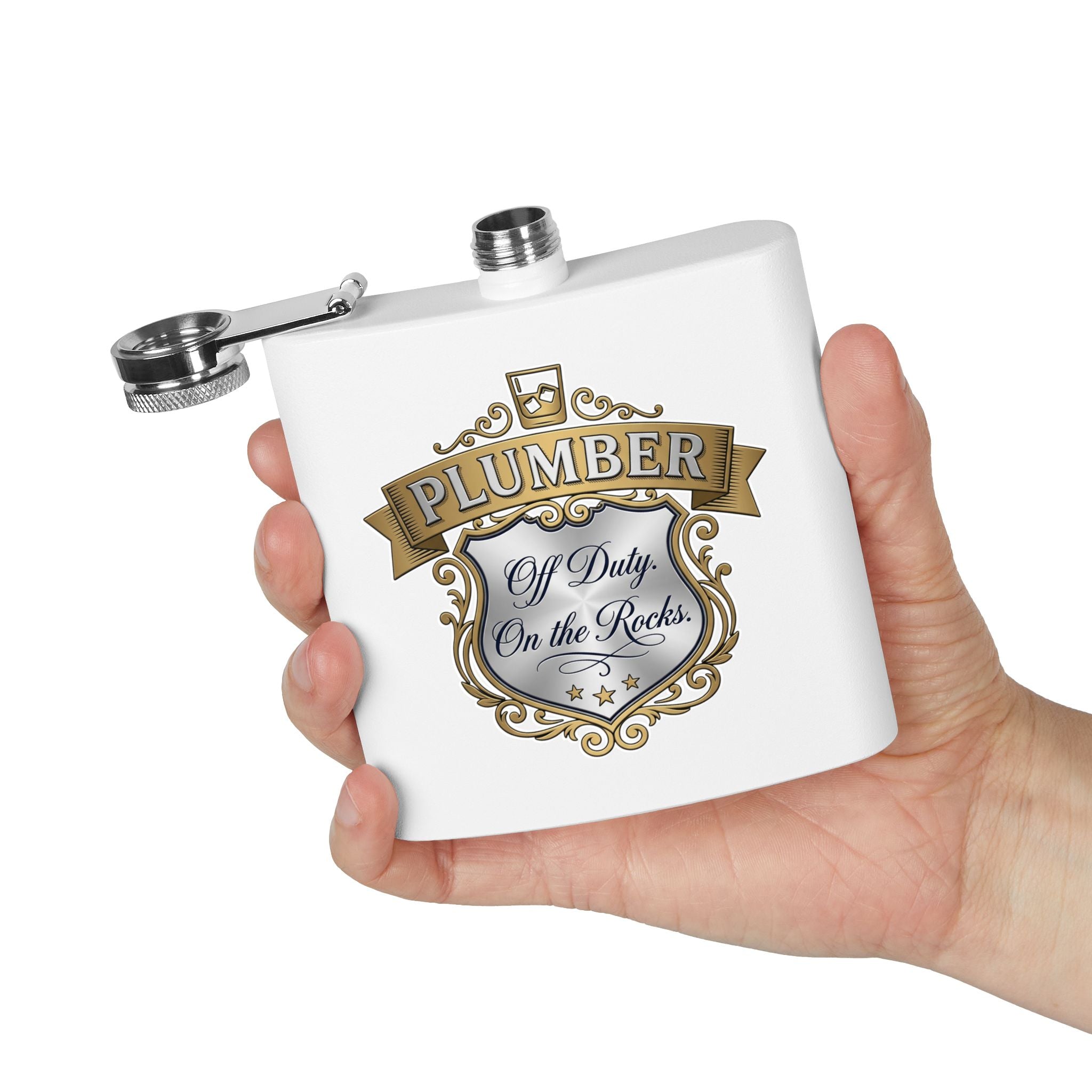 Flask — "Off Duty. On the Rocks." 6oz Stainless Steel Hip Flask