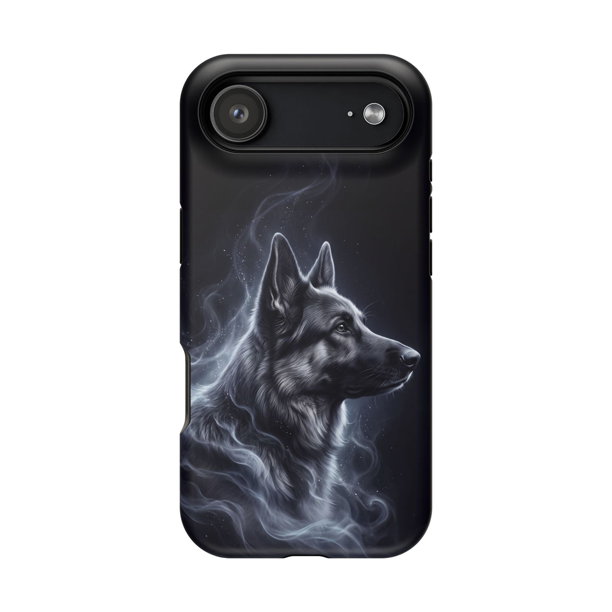 German Shepherd Phone Case | Silver Moonlight Mist Art — Tough Magnetic Case with Wireless Charging
