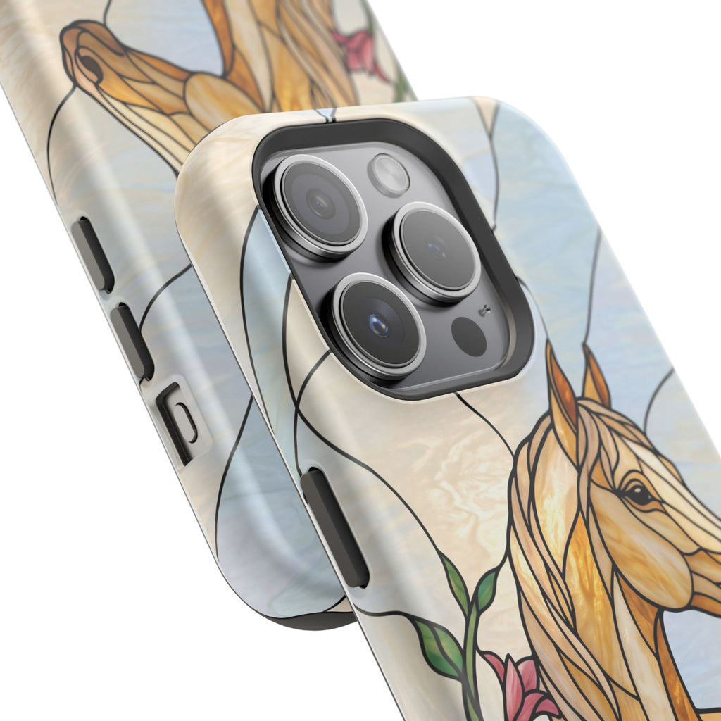 Floral Stained Glass Horse Phone Case — Tough Magnetic Case with Wireless Charging
