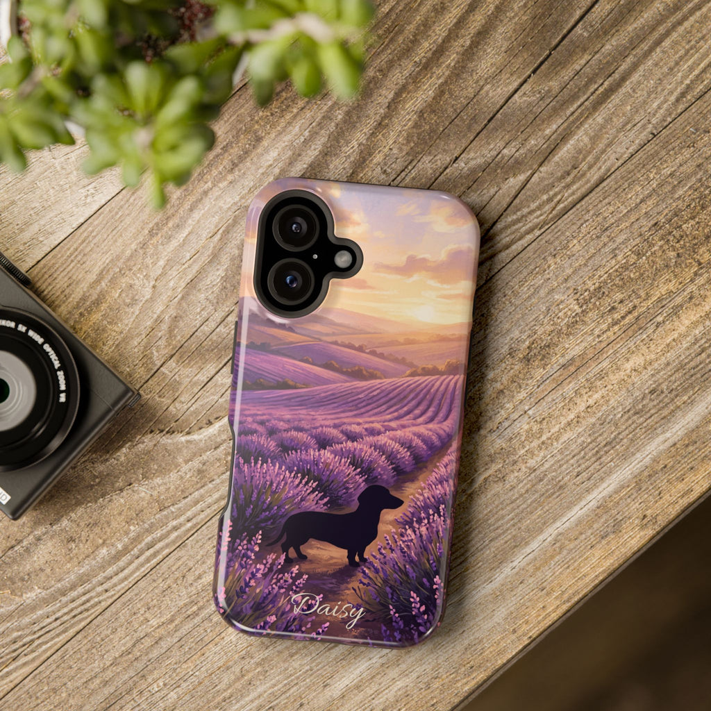 Personalized Dachshund Lavender Field Phone Case — Wireless Charging Cover