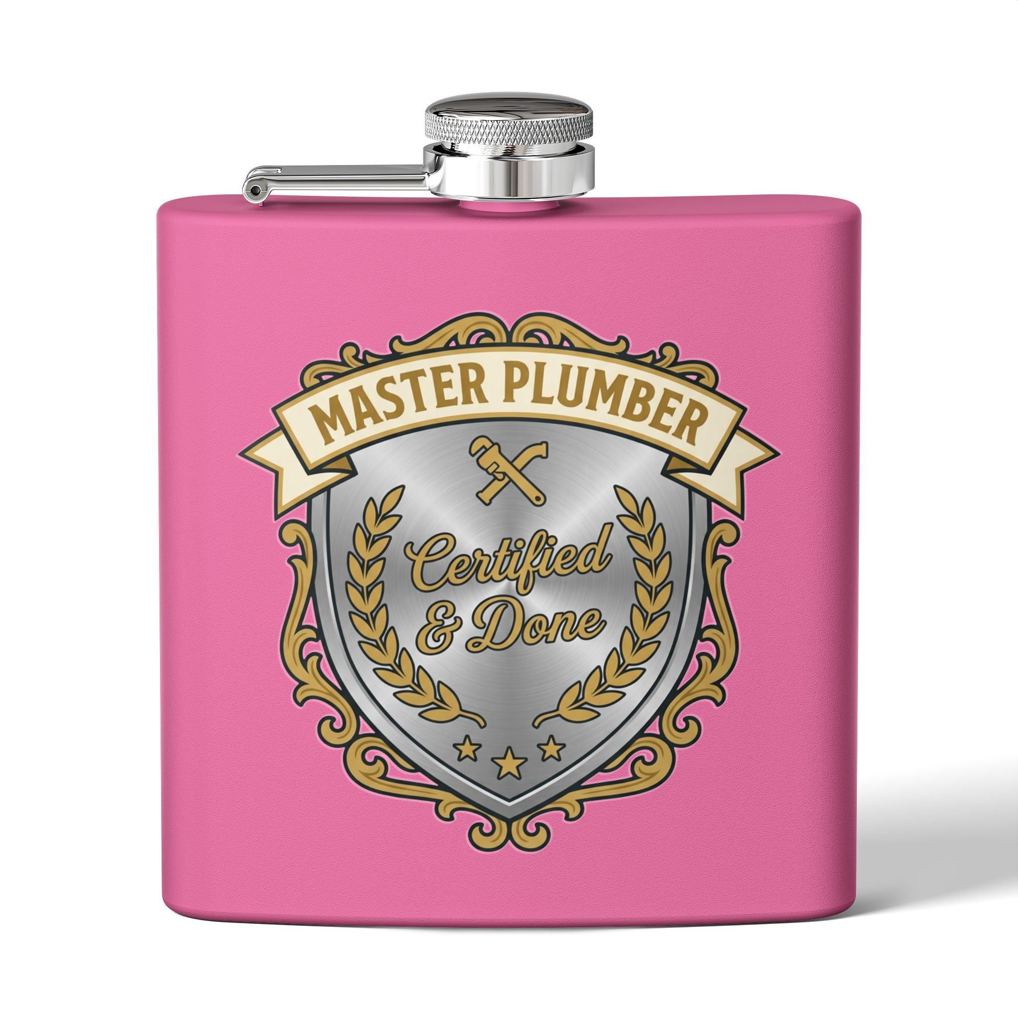 Flask — "Master Plumber" 6oz Stainless Steel Hip Flask