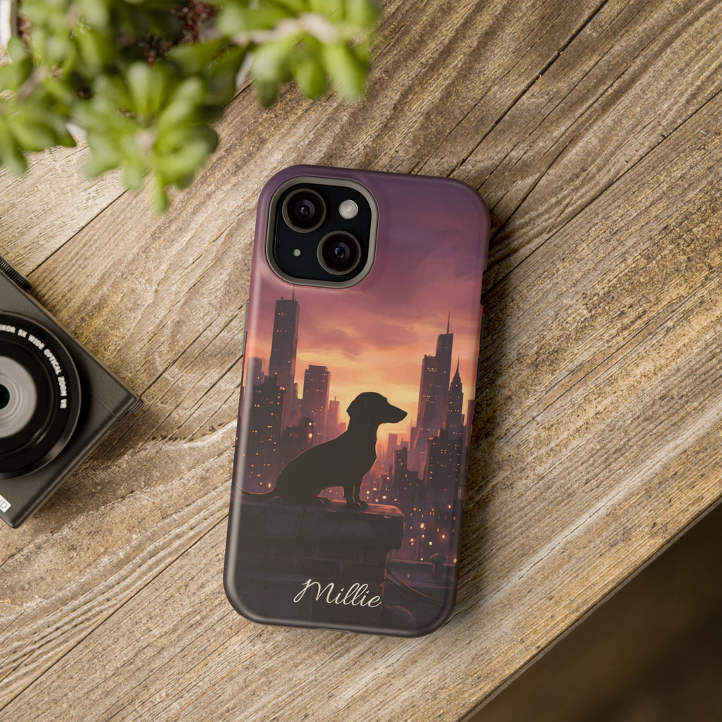 Personalized Dachshund City Skyline Phone Case — Wireless Charging Cover