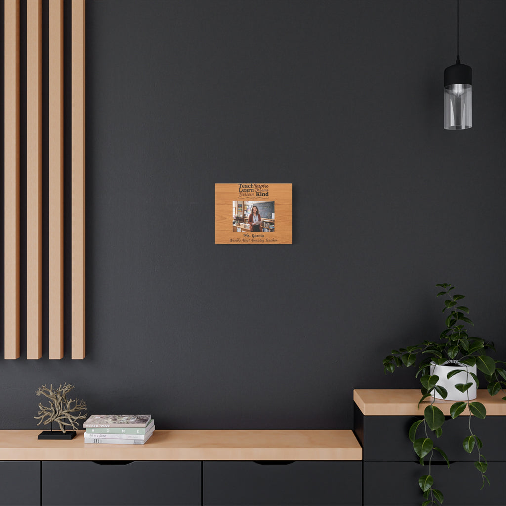Personalized Teacher Canvas Print — Custom Photo, Name & Message Wood Grain Wall Art