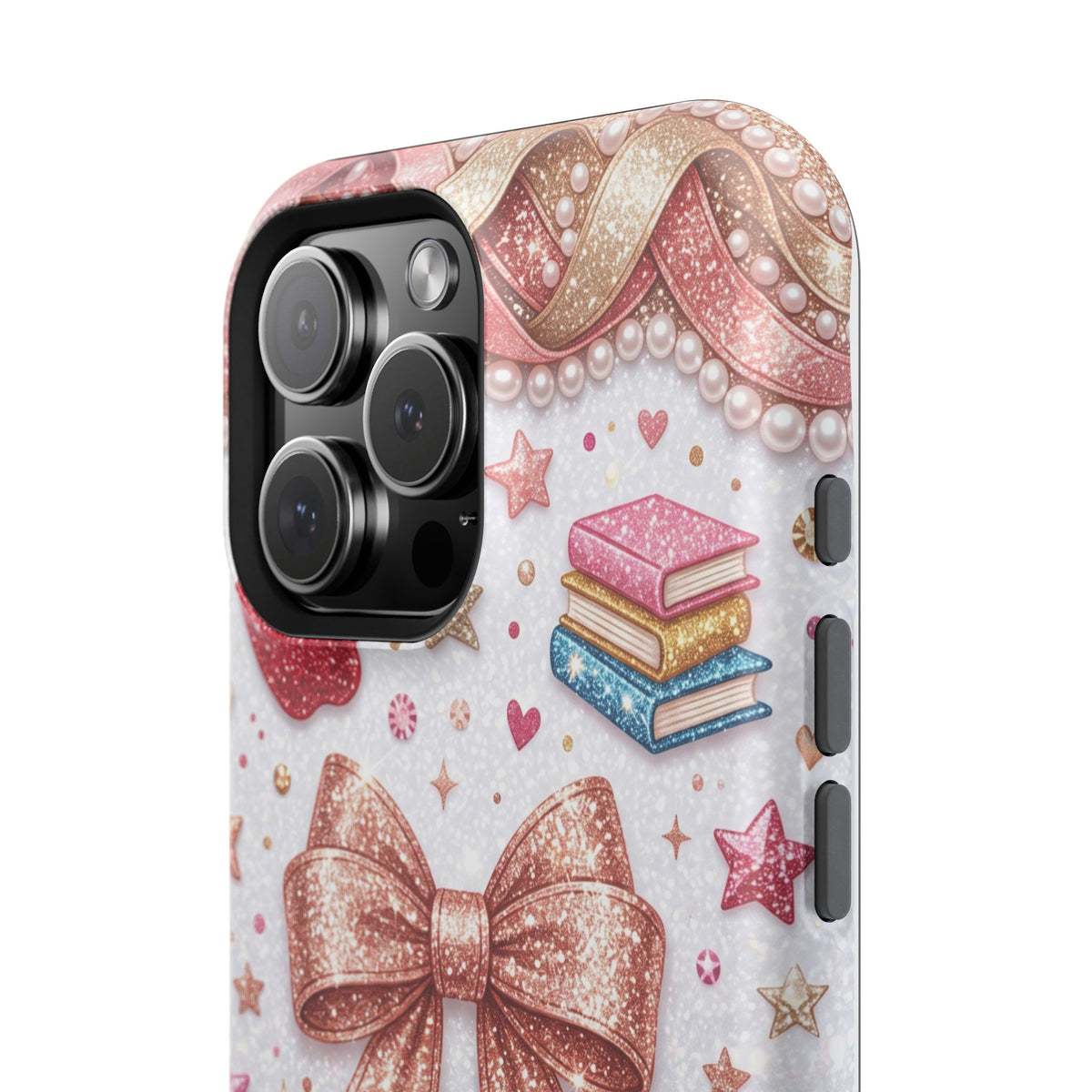 Rose Gold Glitter Bow Personalized Teacher Phone Case — Wireless Charging Cover