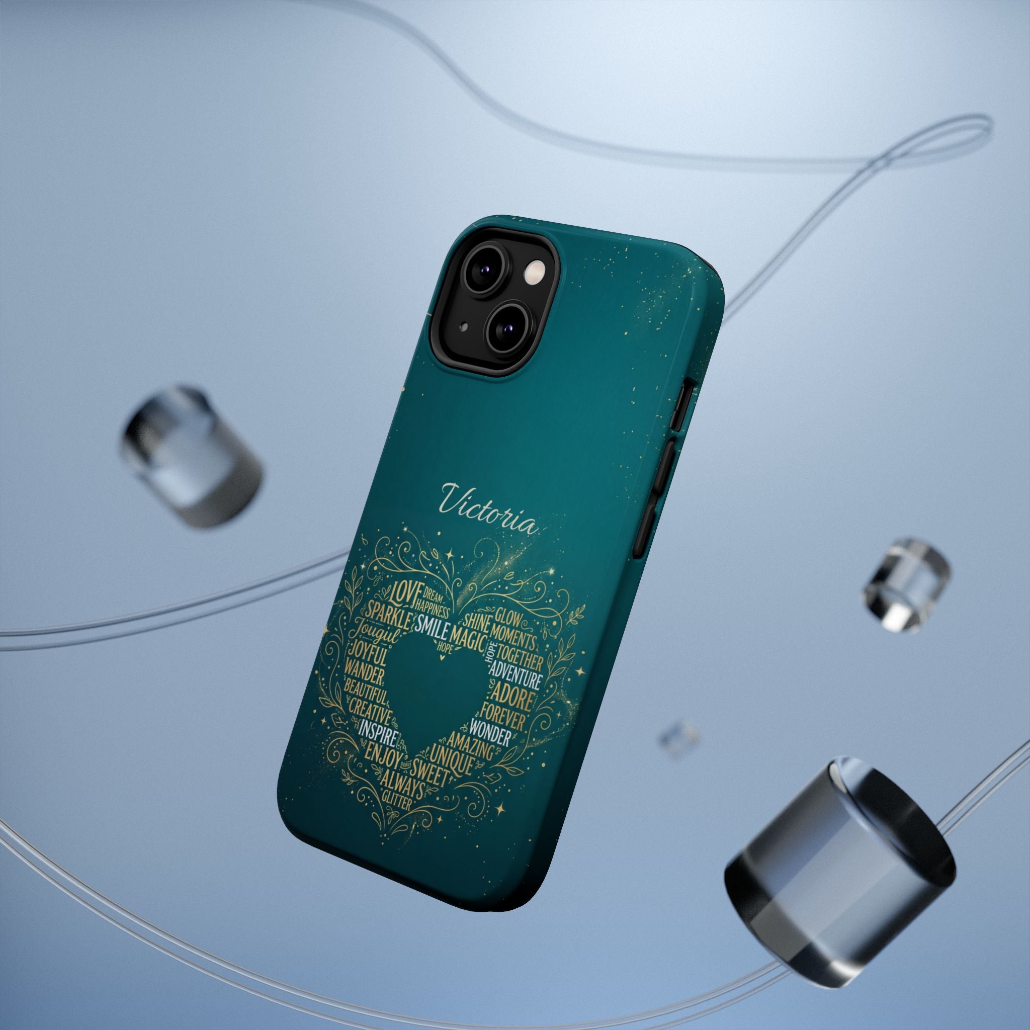 Personalized Teacher Heart Word Art Phone Case — Impact-Resistant Wireless Charging Cover