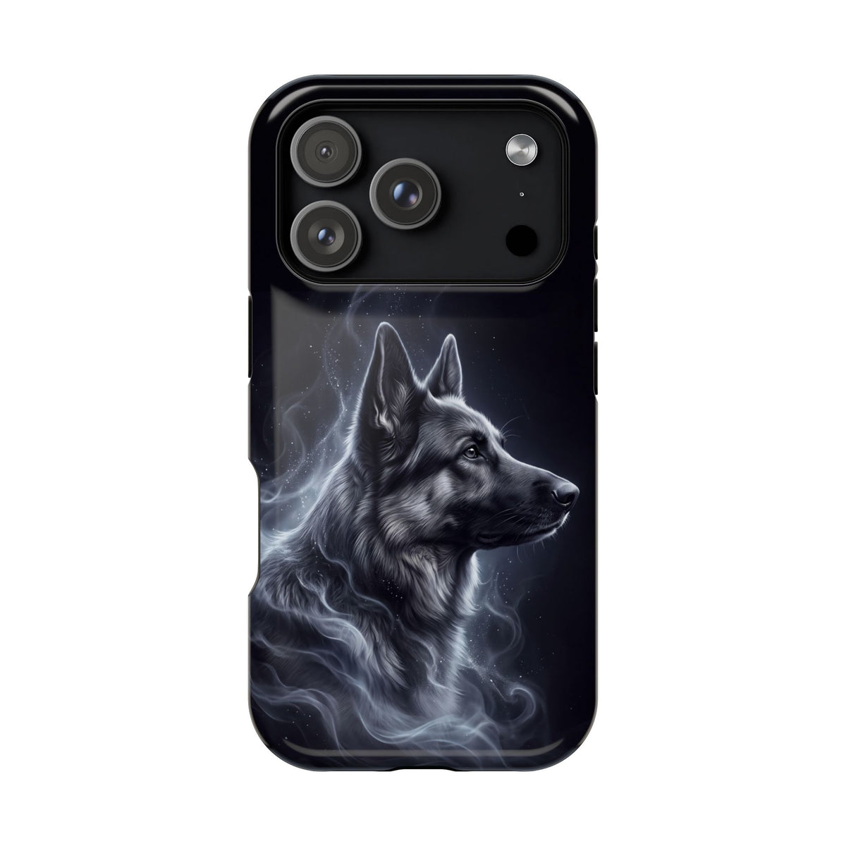 German Shepherd Phone Case | Silver Moonlight Mist Art — Tough Magnetic Case with Wireless Charging