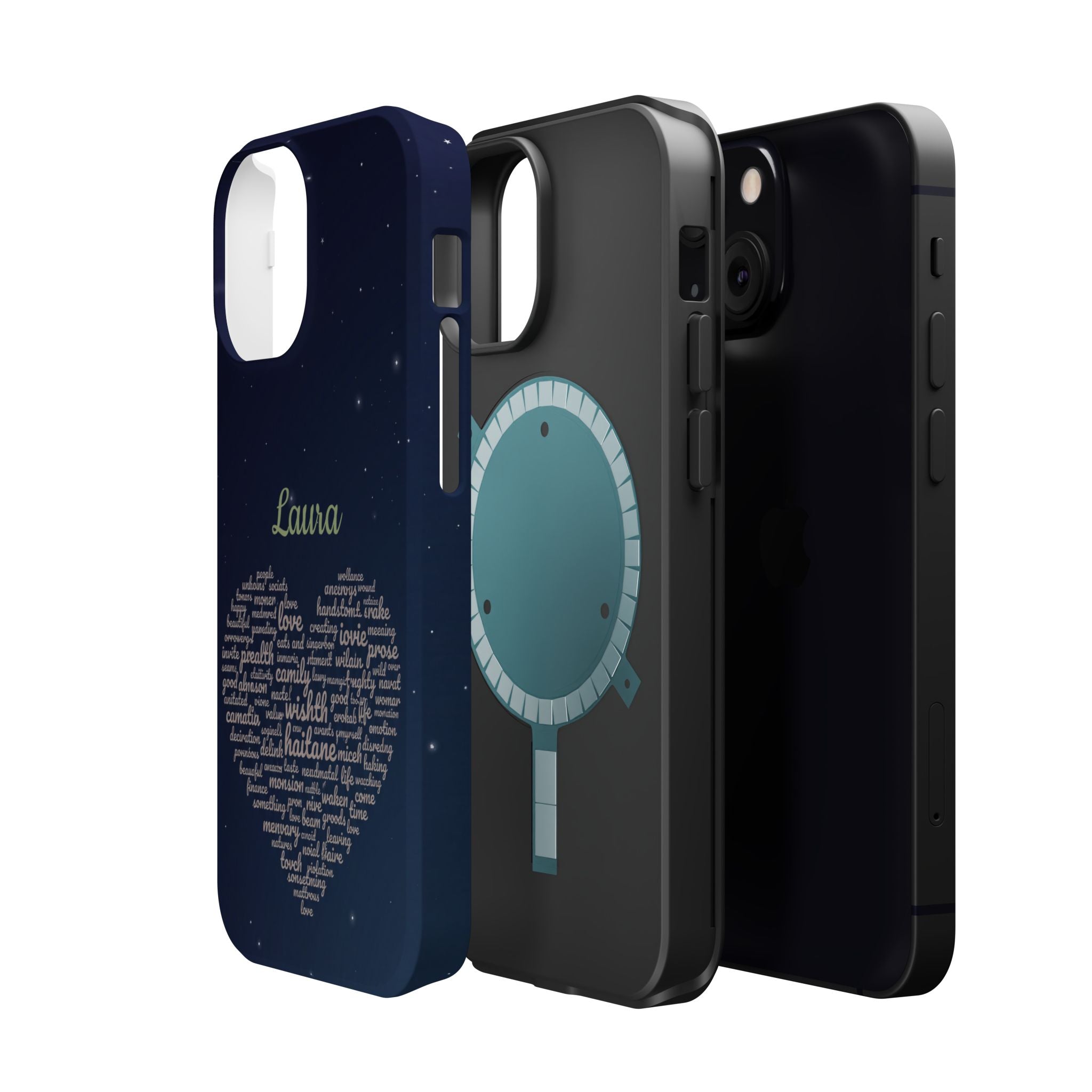 Personalized Teacher Heart Word Art Phone Case — Navy Wireless Charging Cover