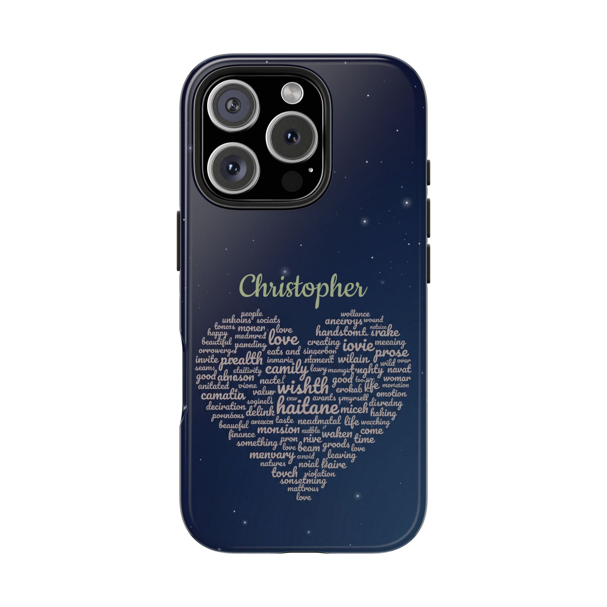 Personalized Teacher Heart Word Cloud Phone Case — Custom Name Starry Design