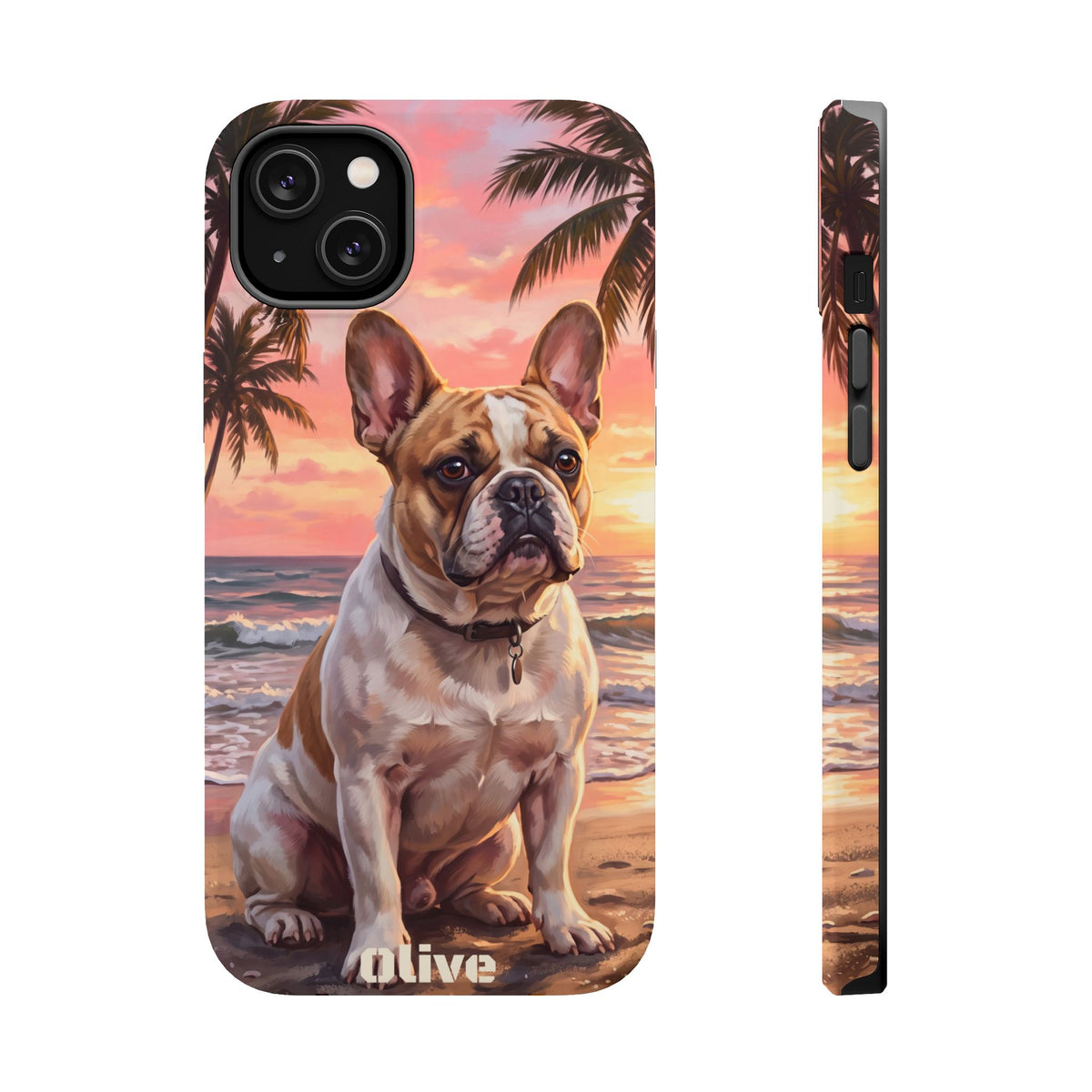 Personalized French Bulldog Beach Portrait Phone Case — Wireless Charging Cover