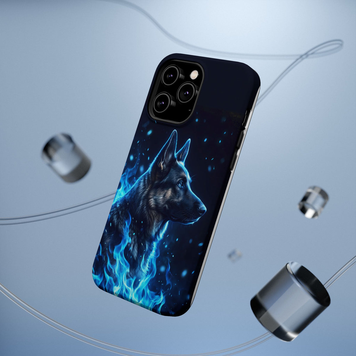German Shepherd Phone Case | Blue Flame Art — Tough Magnetic Case with Wireless Charging