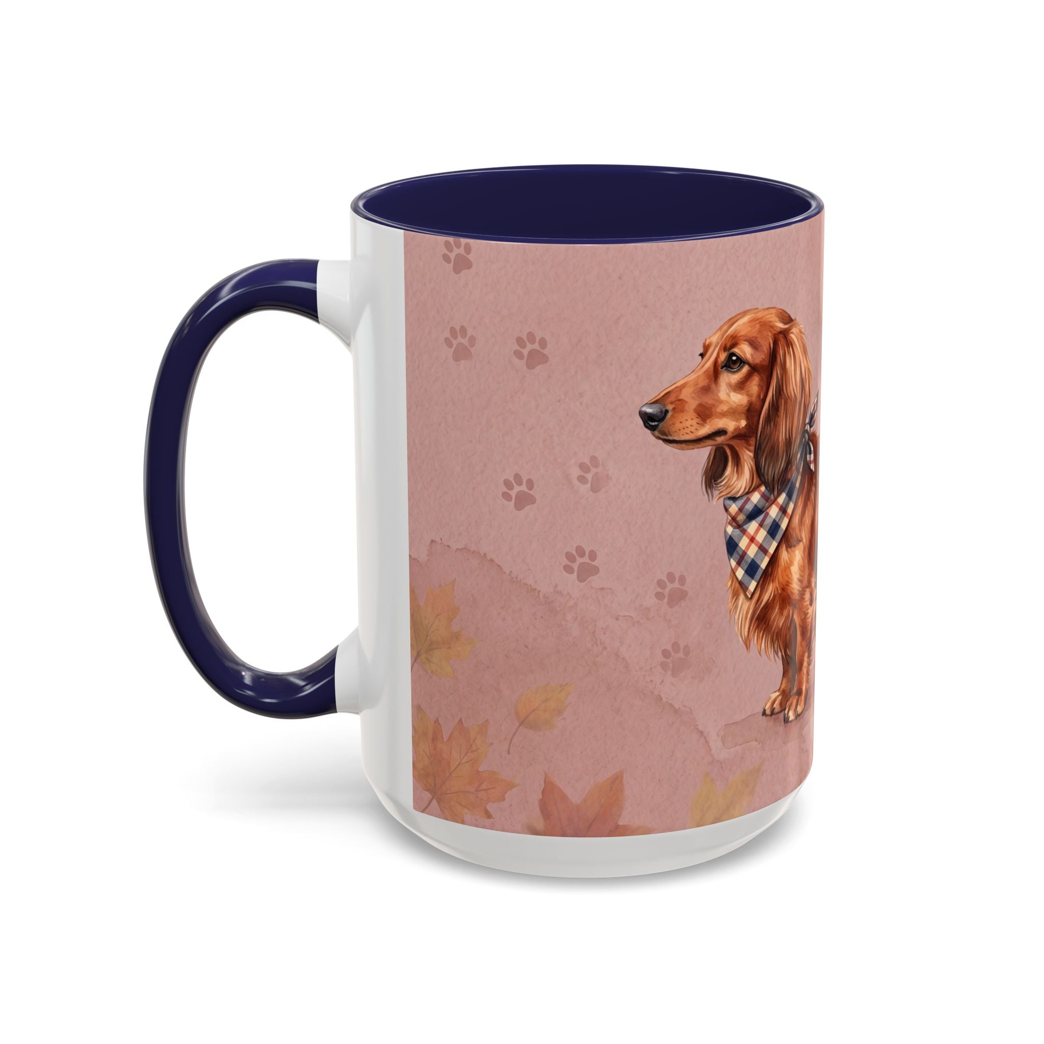 Dachshund Lover Mug | Long-Haired Wiener Dog with Plaid Bandana, Dusty Rose Watercolor Dog Gift