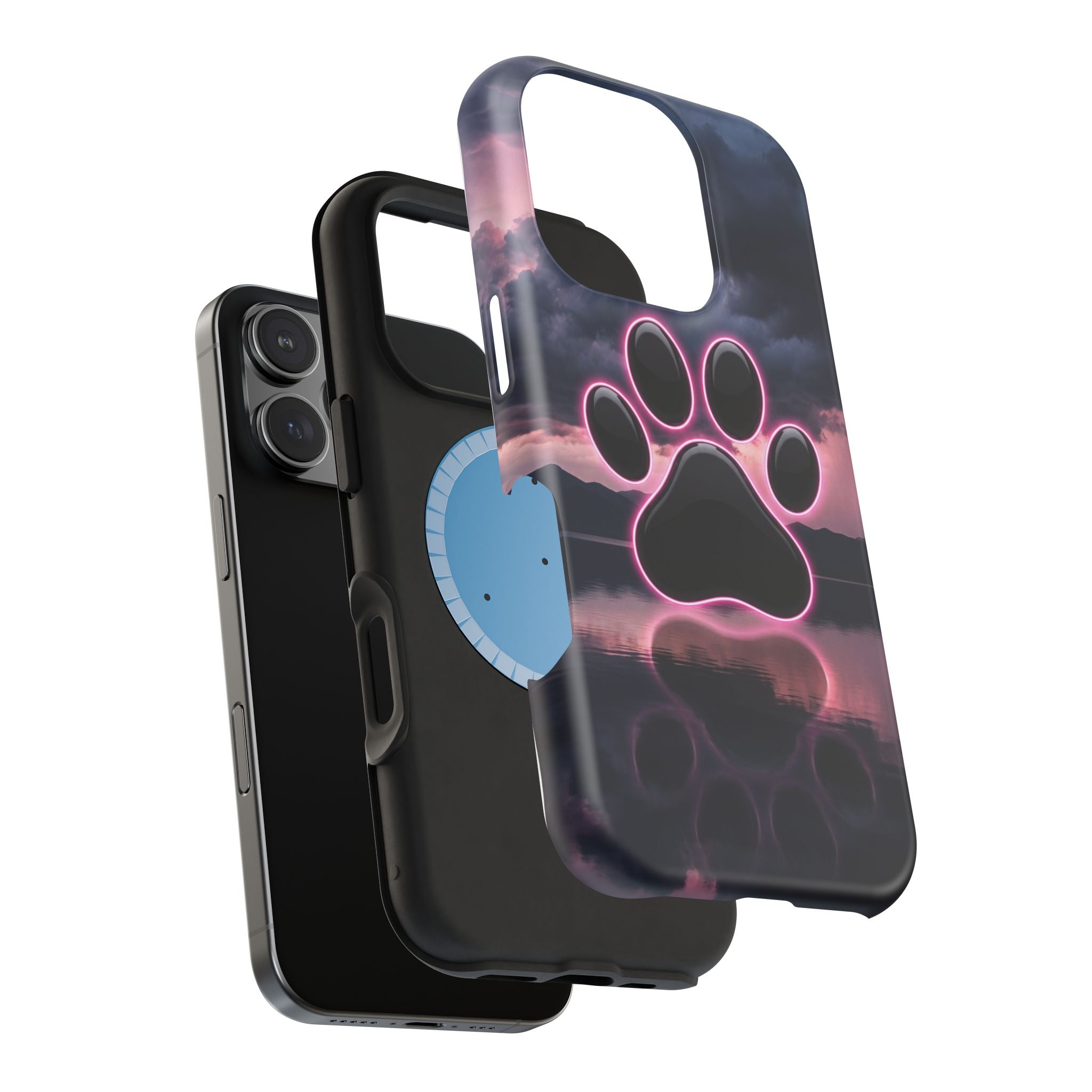 Neon Paw Print Phone Case — Impact-Resistant Wireless Charging Cover
