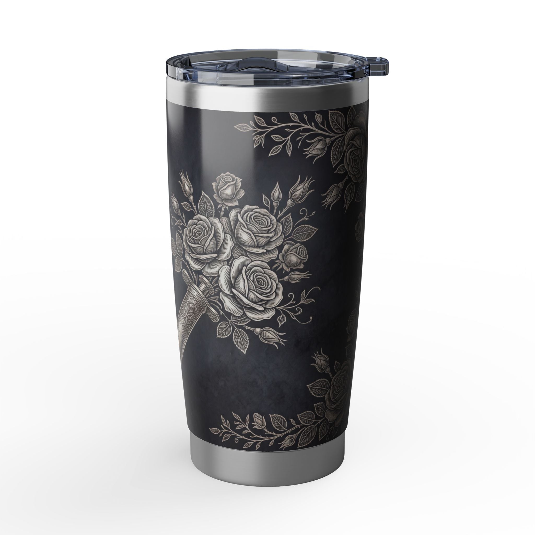 Personalized Stethoscope Tumbler – Custom Name Platinum Floral Design 20 oz