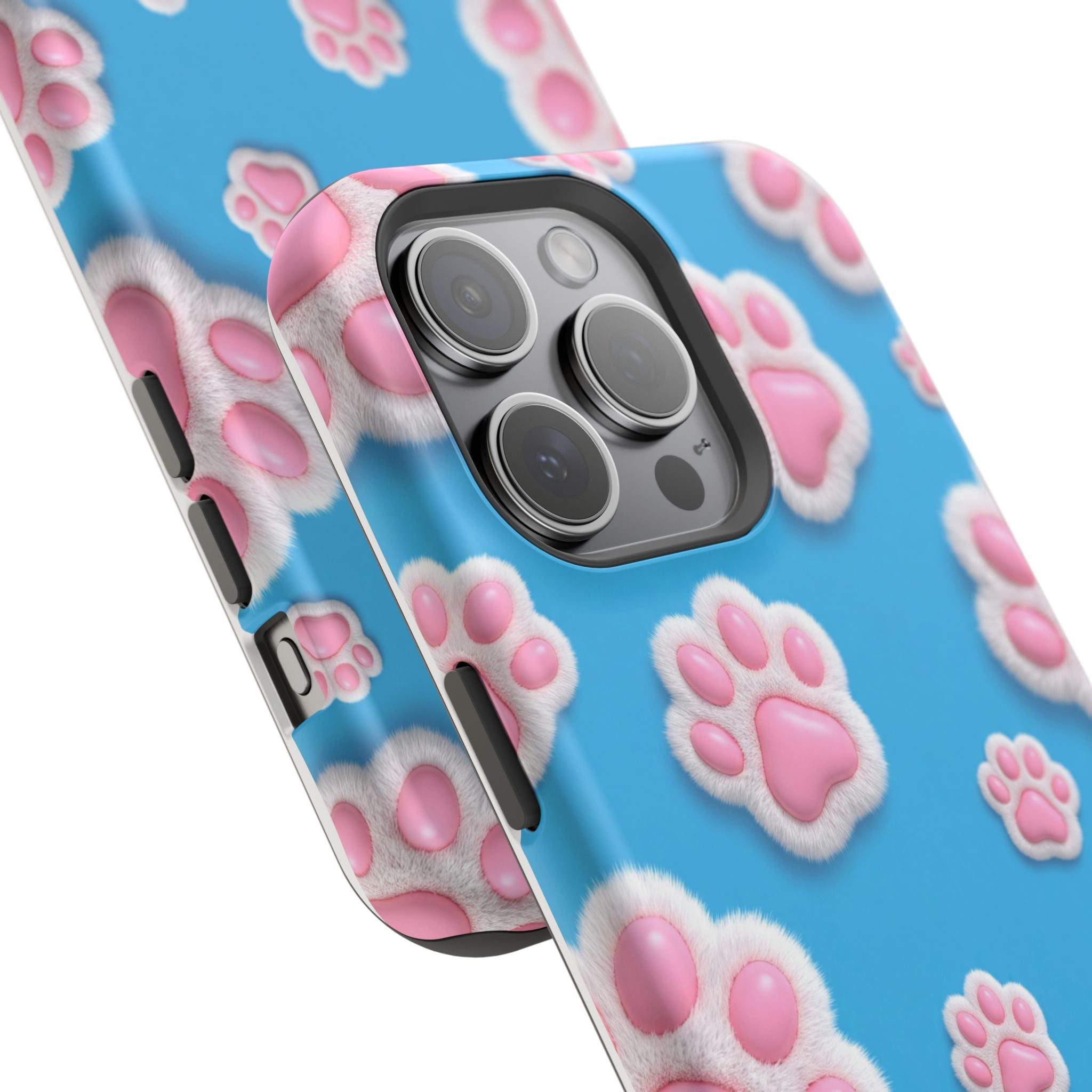 Fluffy Paw Print Phone Case | Cute 3D Pink Paw Pattern Case for Dog & Cat Lovers | iPhone & Samsung