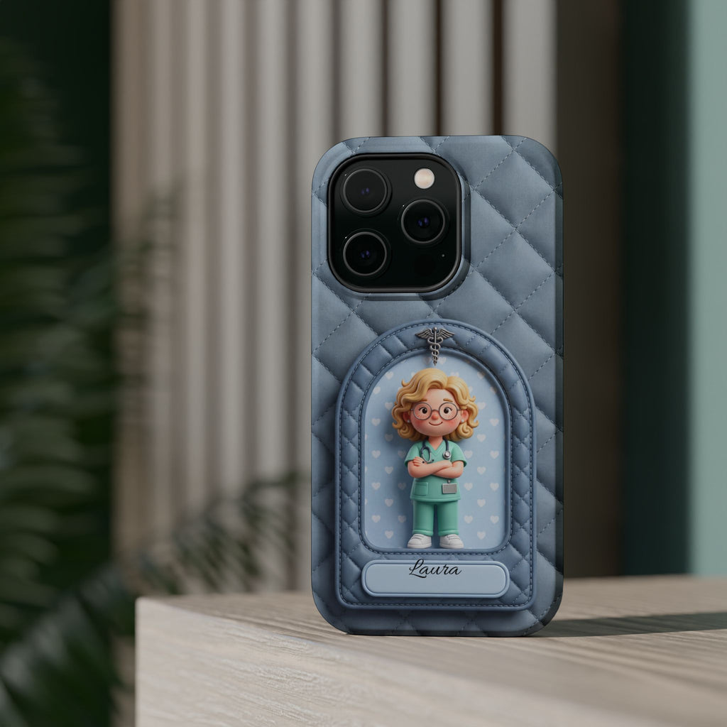 Personalized Quilted Nurse Phone Case — Wireless Charging Cover
