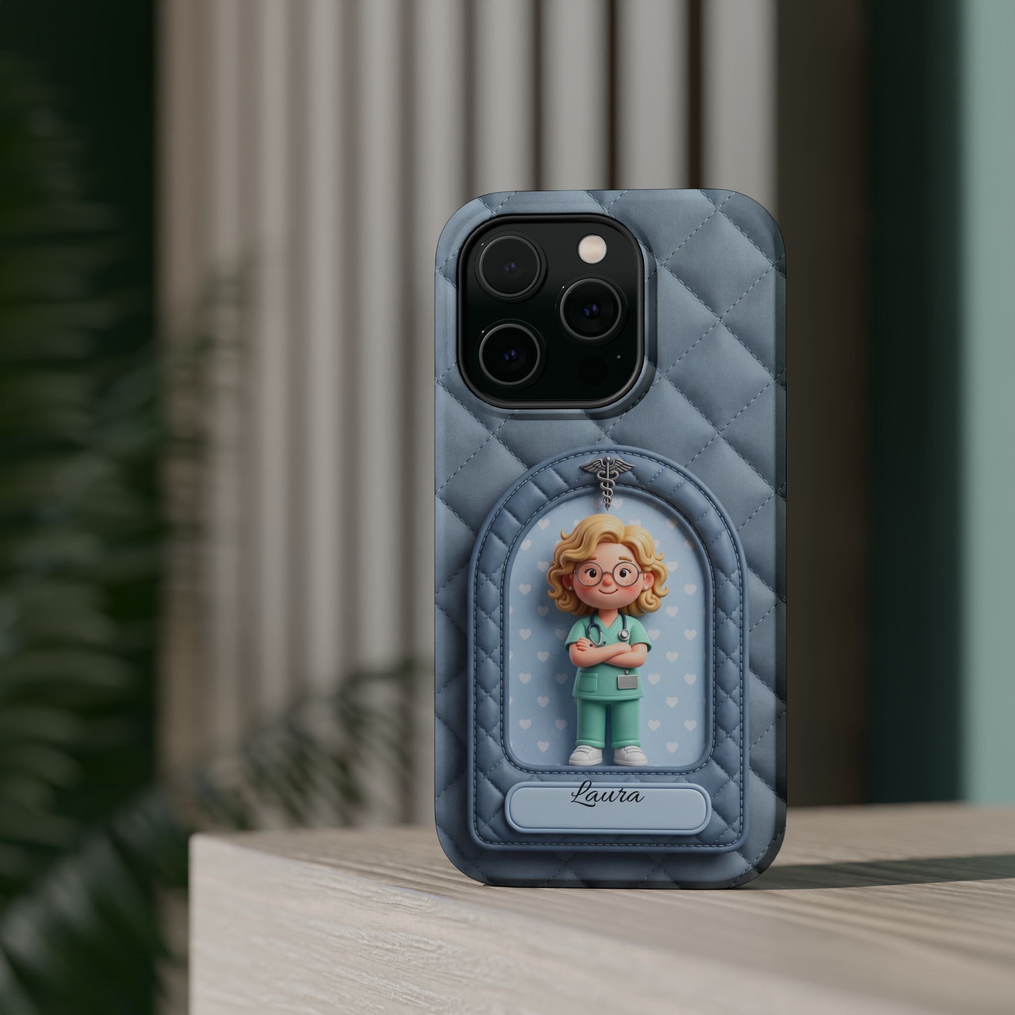 Personalized Quilted Nurse Phone Case — Wireless Charging Cover