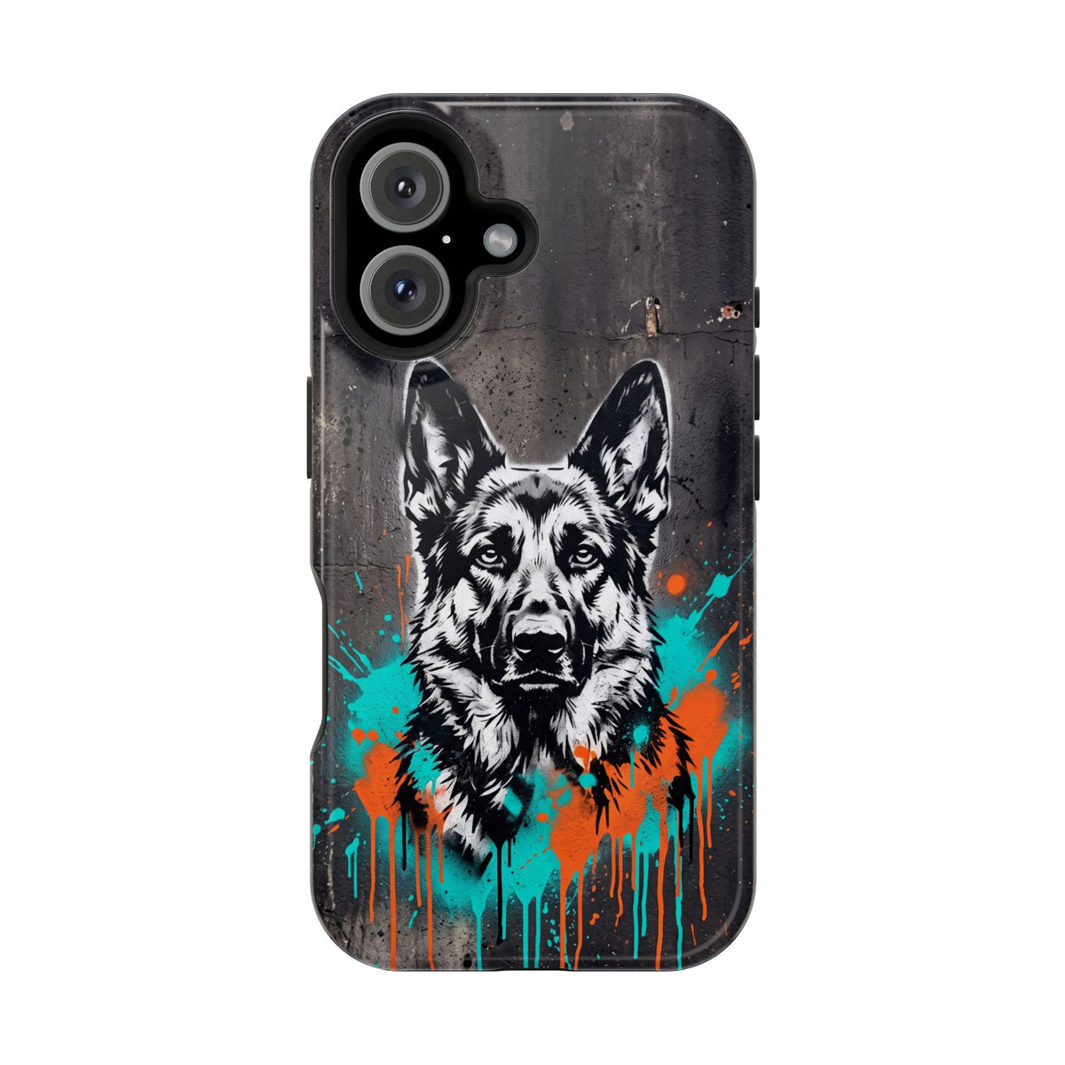 German Shepherd Phone Case | Graffiti Street Art — Tough Magnetic Case with Wireless Charging