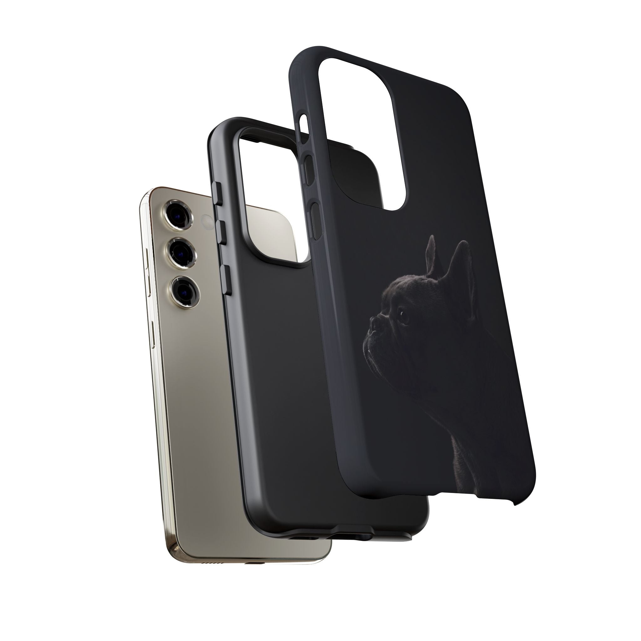 Silhouette French Bulldog Phone Case | Minimalist Black-on-Black Frenchie Profile | iPhone & Samsung