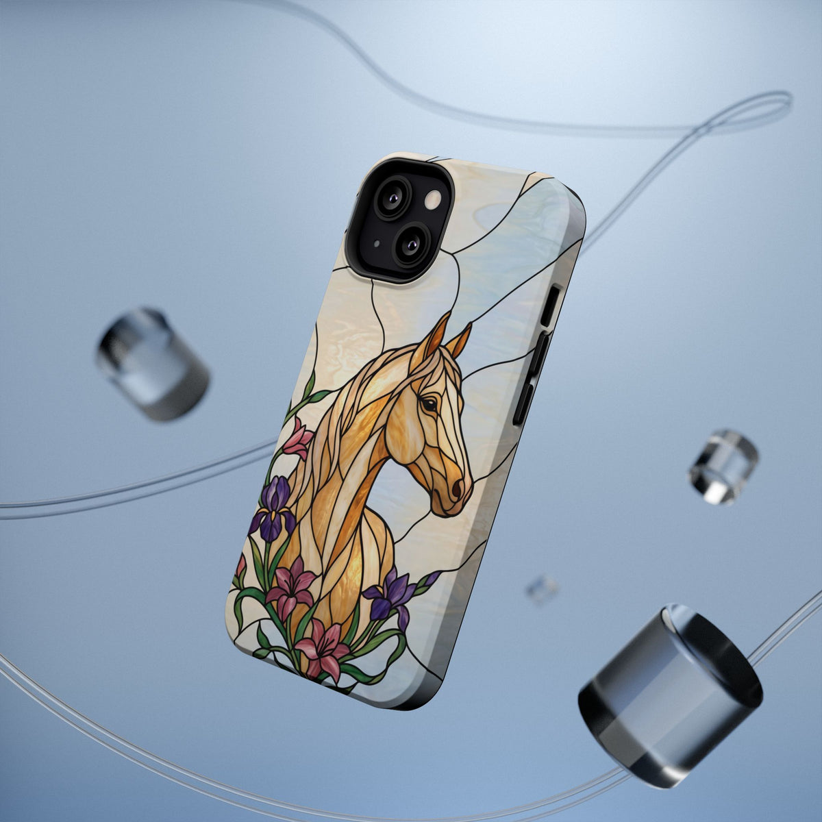 Floral Stained Glass Horse Phone Case — Tough Magnetic Case with Wireless Charging