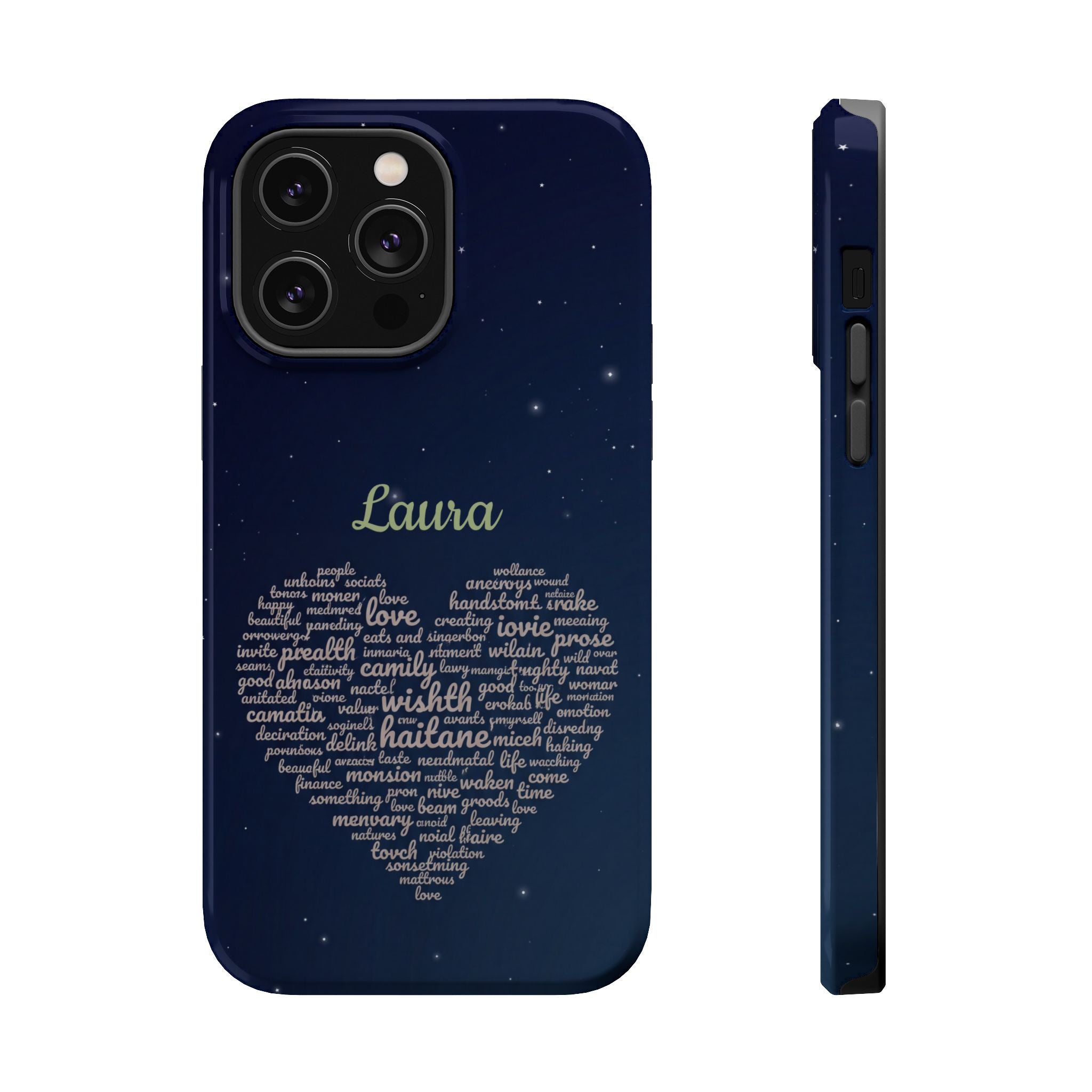 Personalized Teacher Heart Word Art Phone Case — Navy Wireless Charging Cover