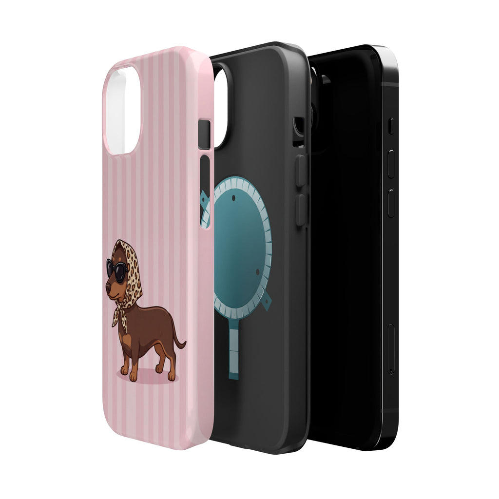 Preppy Dachshund Phone Case — Impact-Resistant Wireless Charging Cover