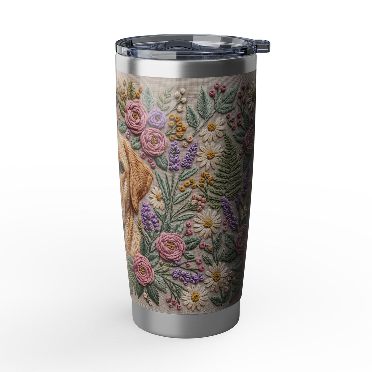 Labrador Tumbler | Floral Embroidery Art — 20 oz Stainless Travel Mug