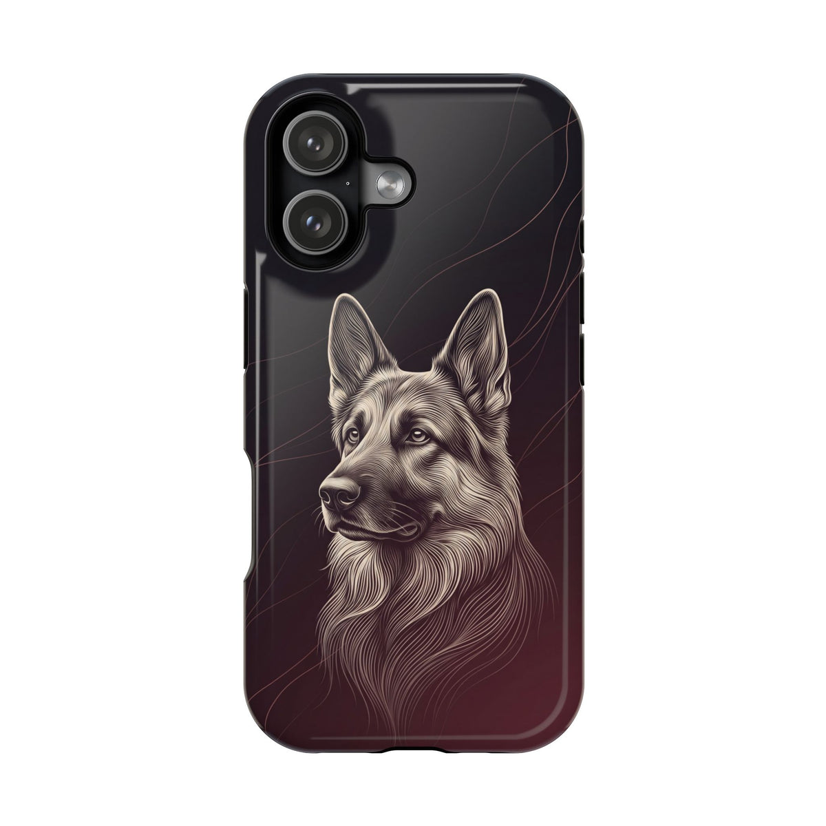 German Shepherd Phone Case | Burgundy Line Art — Tough Magnetic Case with Wireless Charging