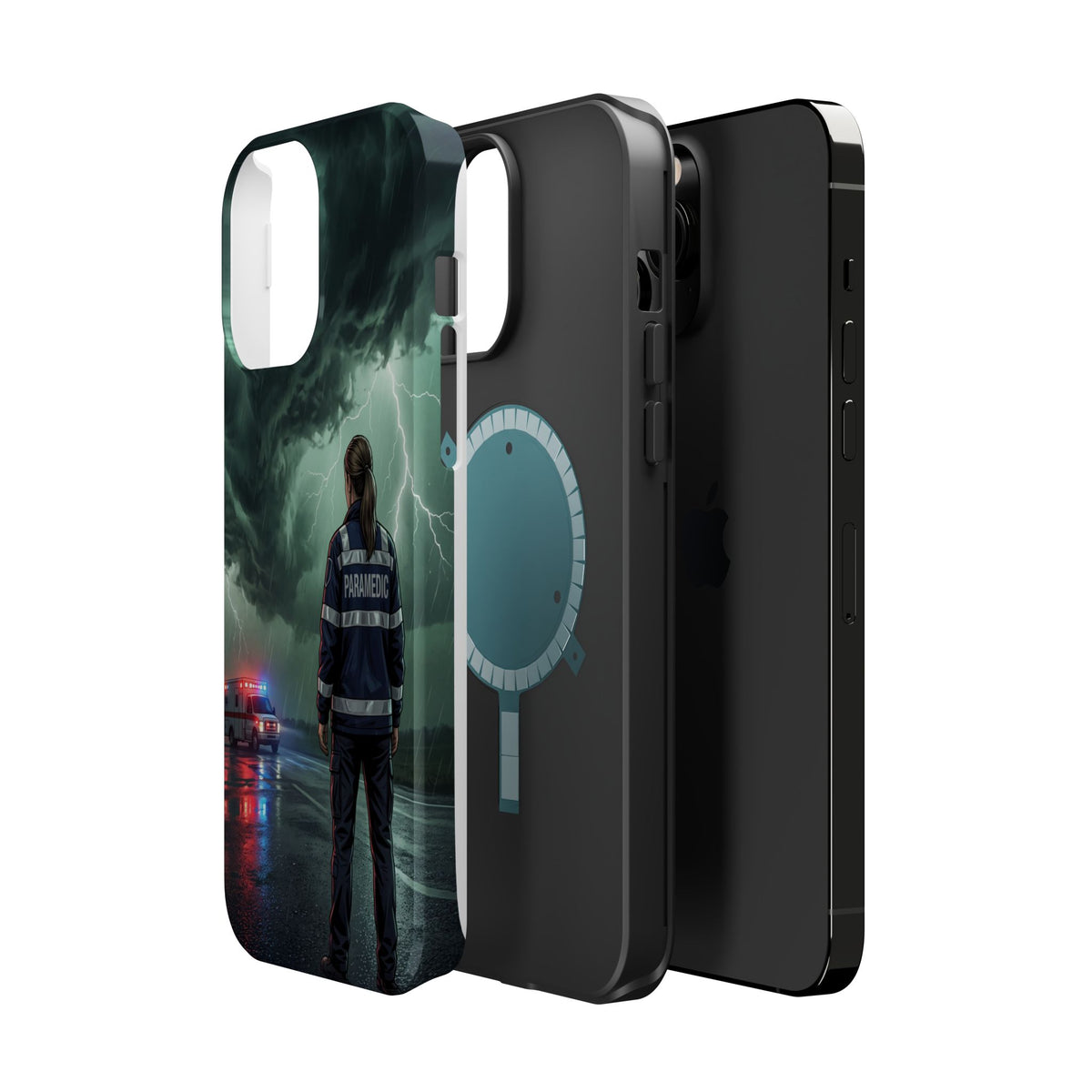 Female Paramedic Green Storm Phone Case — Magnetic Wireless Charging Cover