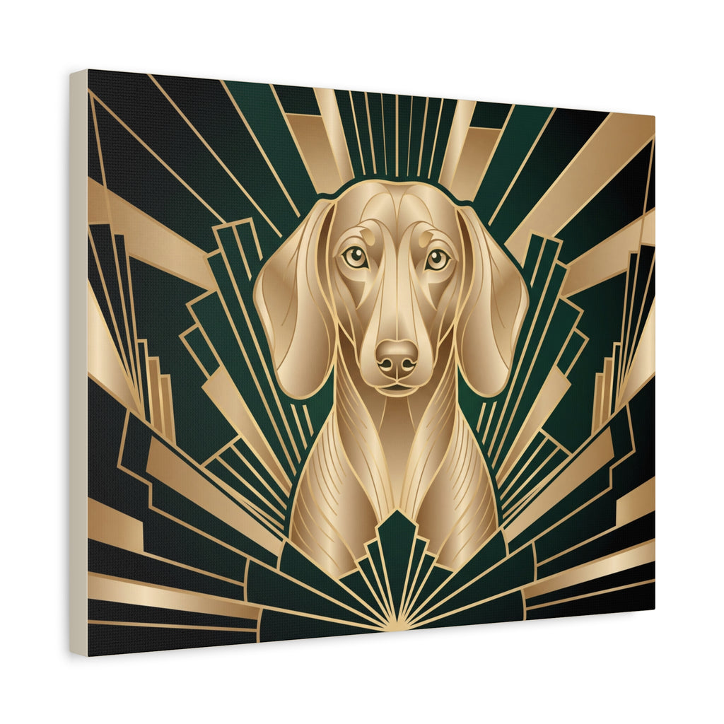 Dachshund Canvas | Art Deco Emerald & Gold Wall Art