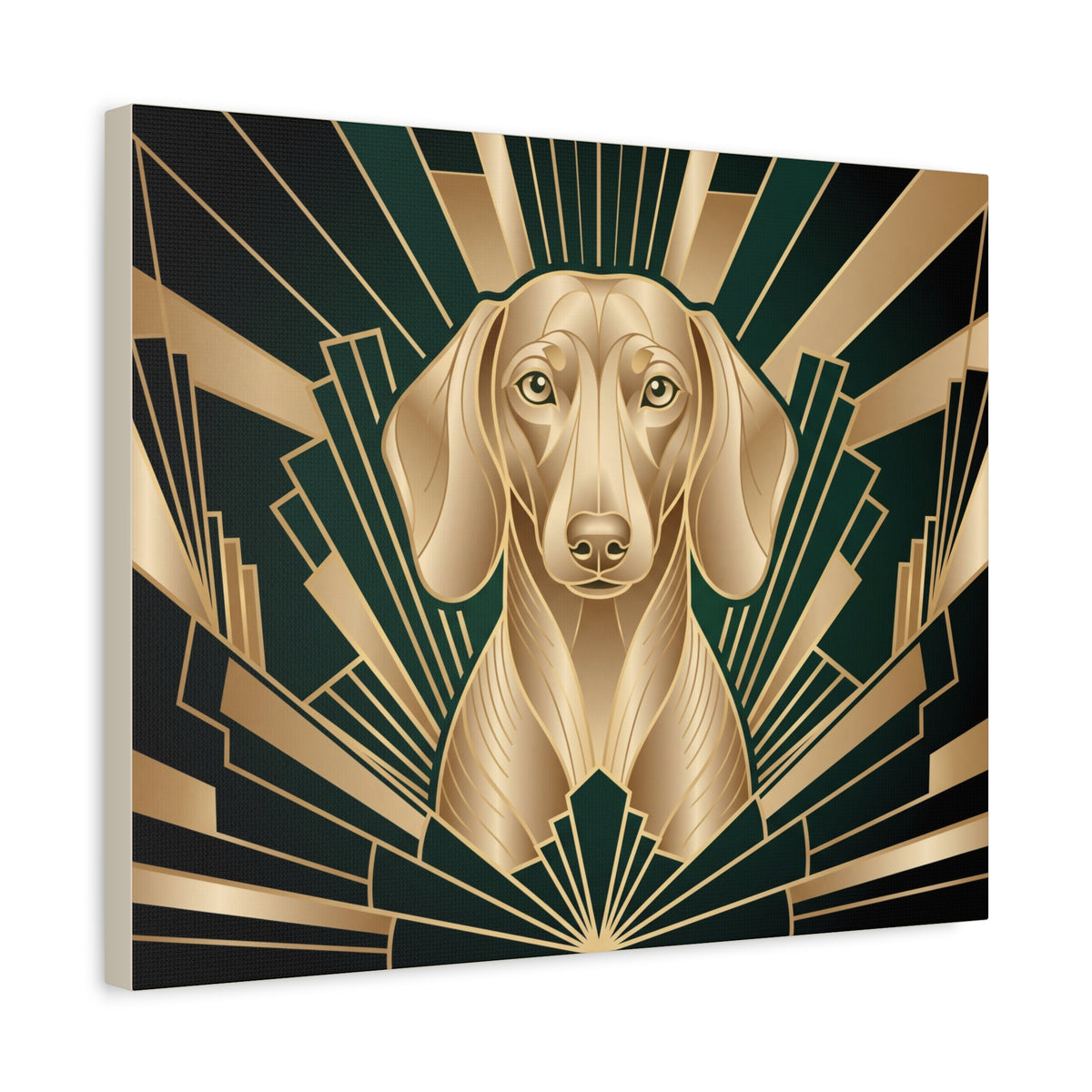 Dachshund Canvas | Art Deco Emerald & Gold Wall Art