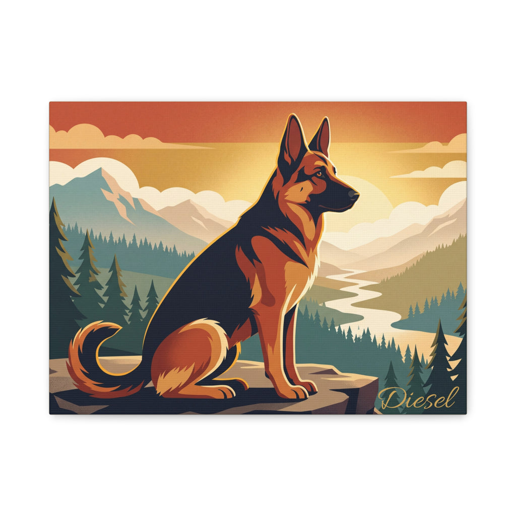 German Shepherd Personalized Canvas | Retro Mountain Adventure Wall Art