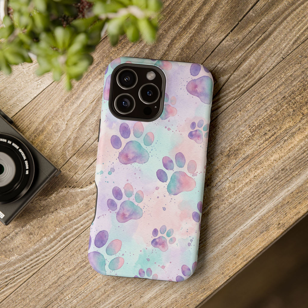 Watercolor Paw Print Phone Case — Impact-Resistant Wireless Charging Cover