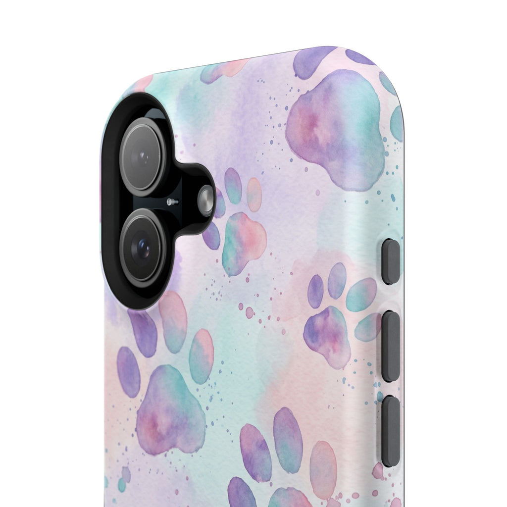 Watercolor Paw Print Phone Case — Impact-Resistant Wireless Charging Cover