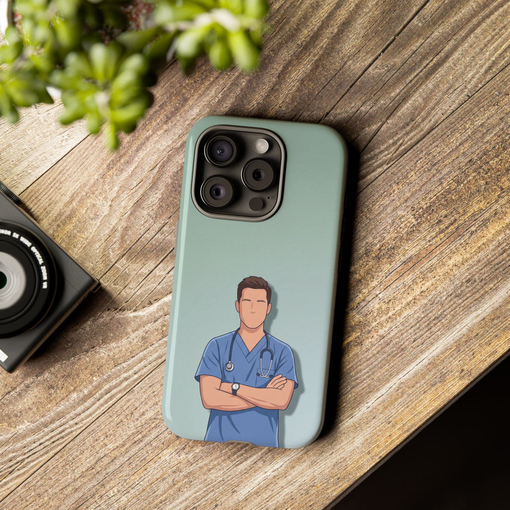Male Nurse Phone Case | Confident Nurse in Blue Scrubs Illustration | iPhone & Samsung