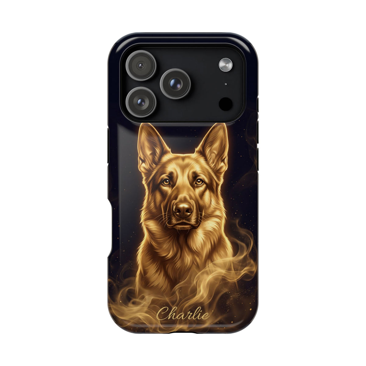 German Shepherd Phone Case | Personalized Gold Glow Art — Tough Magnetic Case with Wireless Charging