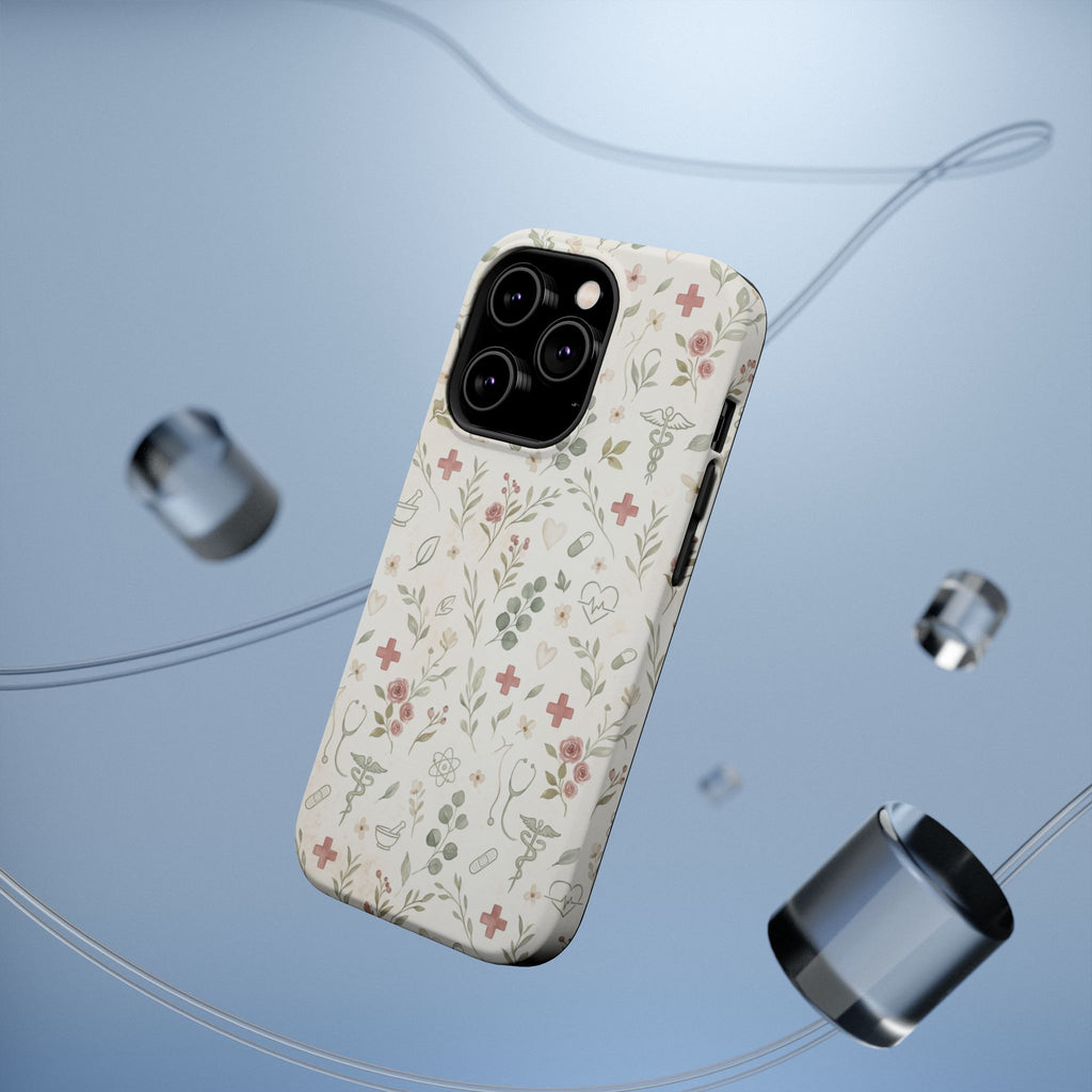 Floral Nurse Phone Case — Impact-Resistant Wireless Charging Cover